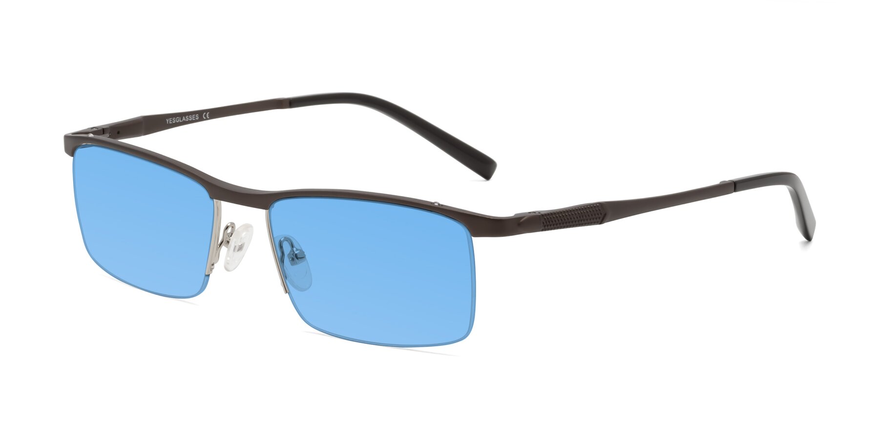 Angle of CX6303 in Coffee with Medium Blue Tinted Lenses