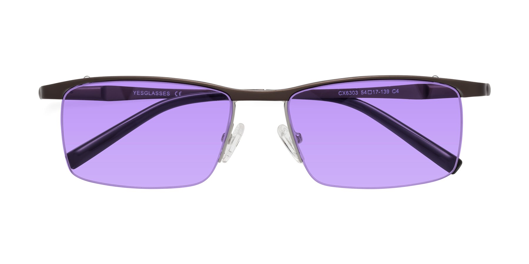 Folded Front of CX6303 in Coffee with Medium Purple Tinted Lenses