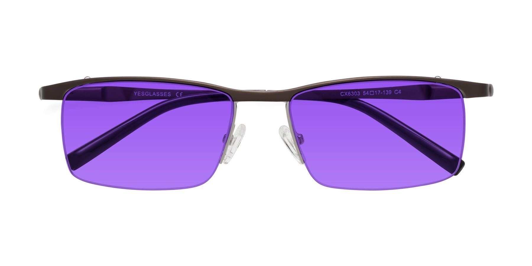 Folded Front of CX6303 in Coffee with Purple Tinted Lenses