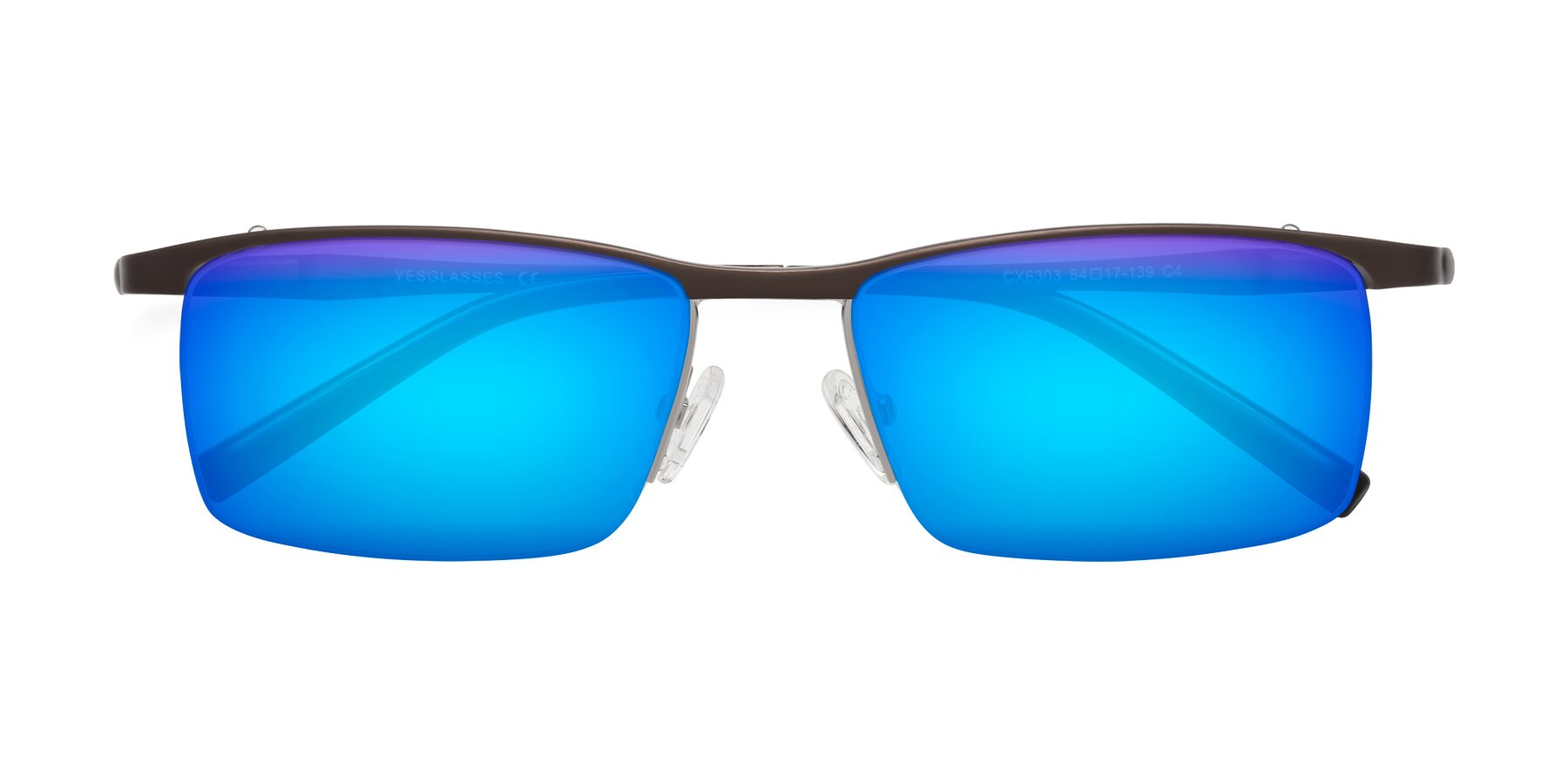 Folded Front of CX6303 in Coffee with Blue Mirrored Lenses