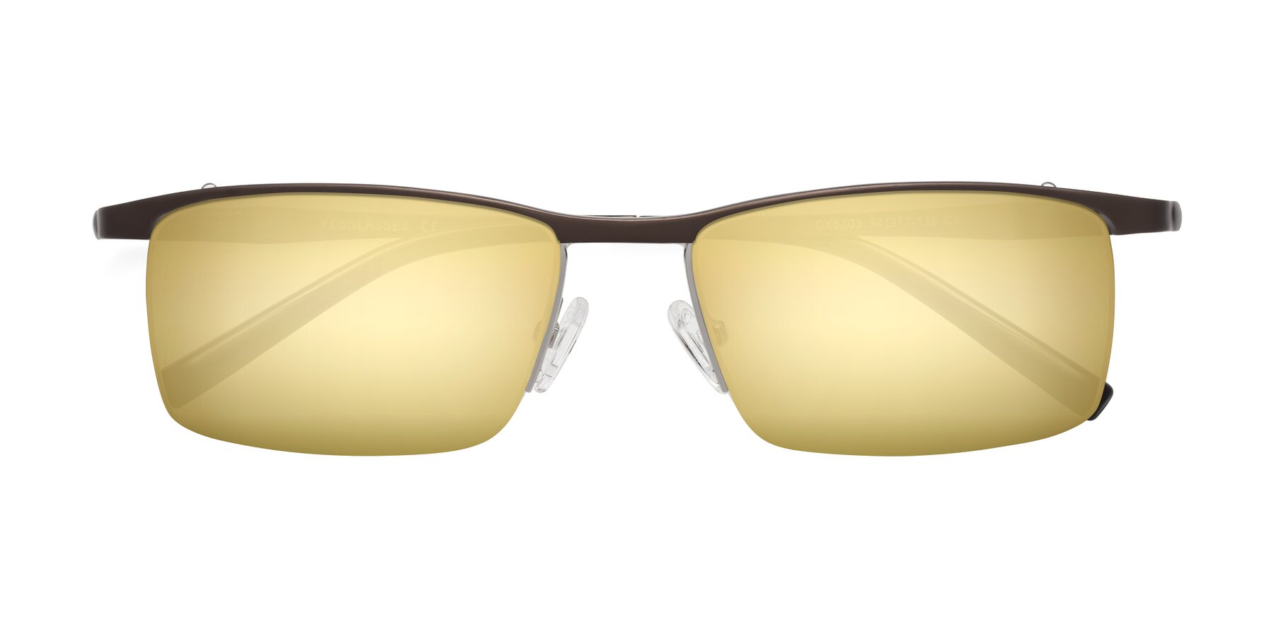 Folded Front of CX6303 in Coffee with Gold Mirrored Lenses