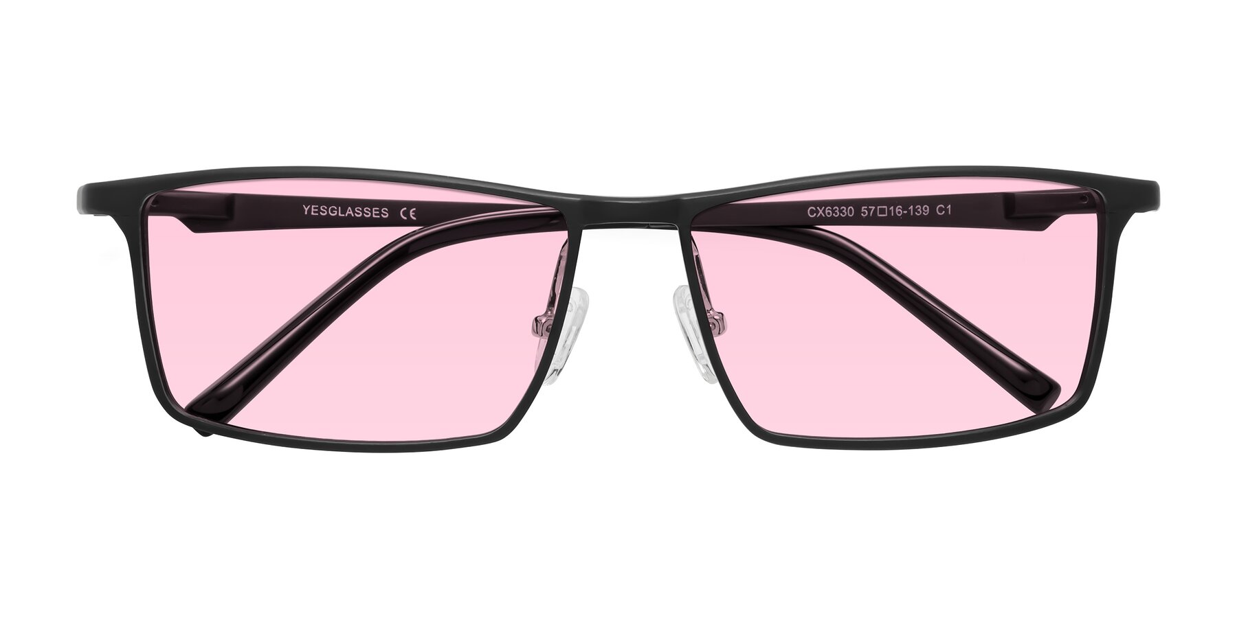 Folded Front of CX6330 in Black with Light Pink Tinted Lenses