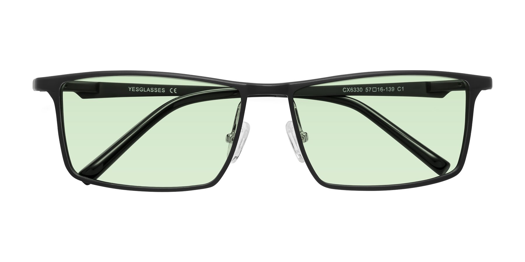 Folded Front of CX6330 in Black with Light Green Tinted Lenses