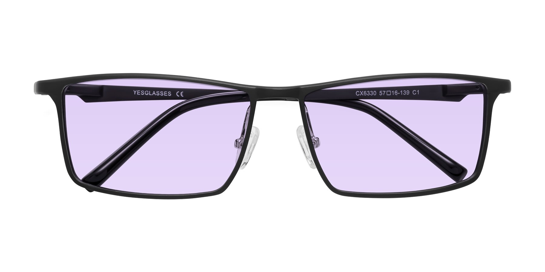 Folded Front of CX6330 in Black with Light Purple Tinted Lenses