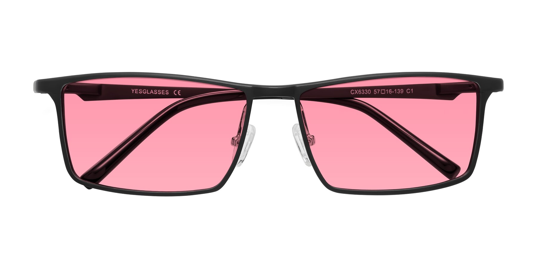 Folded Front of CX6330 in Black with Pink Tinted Lenses
