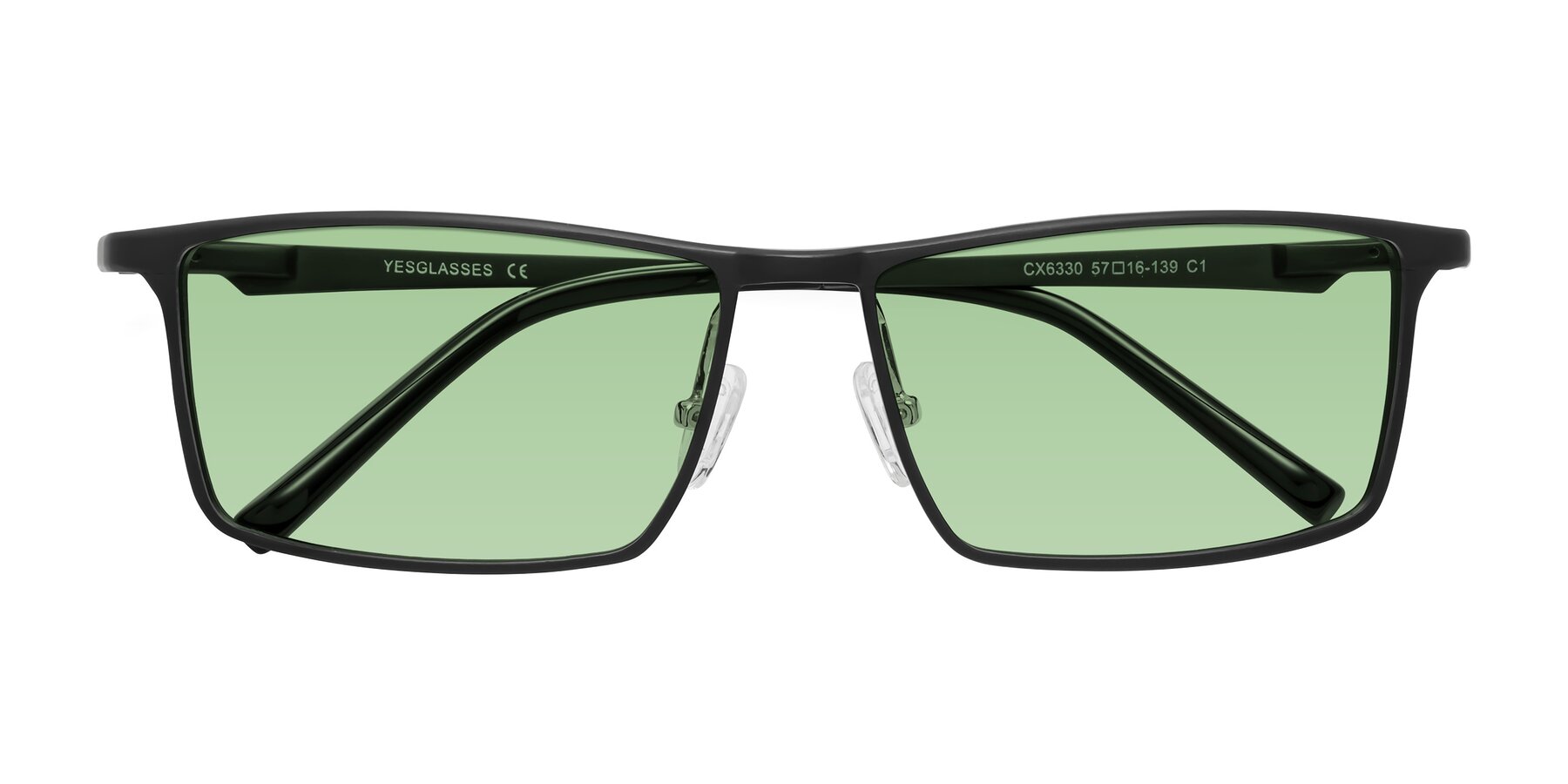 Folded Front of CX6330 in Black with Medium Green Tinted Lenses