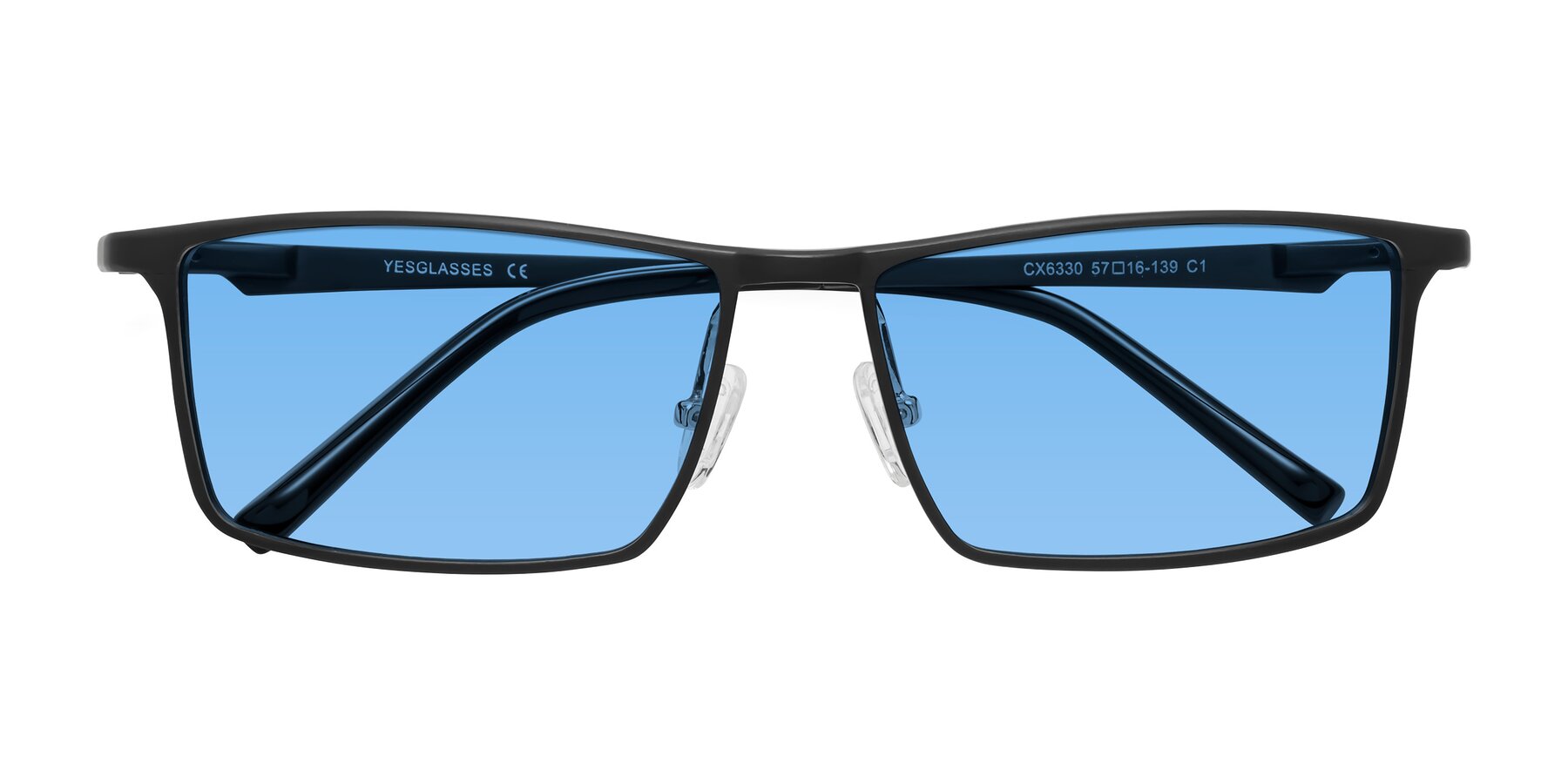 Folded Front of CX6330 in Black with Medium Blue Tinted Lenses