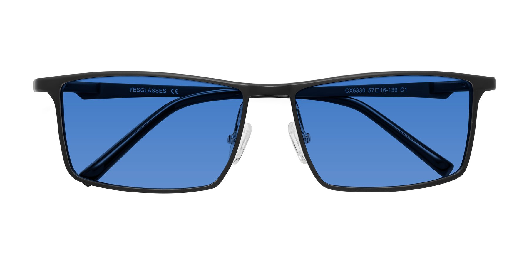 Folded Front of CX6330 in Black with Blue Tinted Lenses