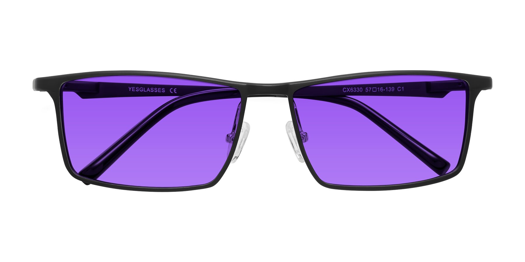 Folded Front of CX6330 in Black with Purple Tinted Lenses