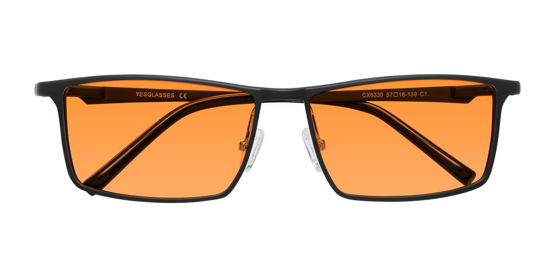 Folded Front of CX6330 in Black with Orange Tinted Lenses