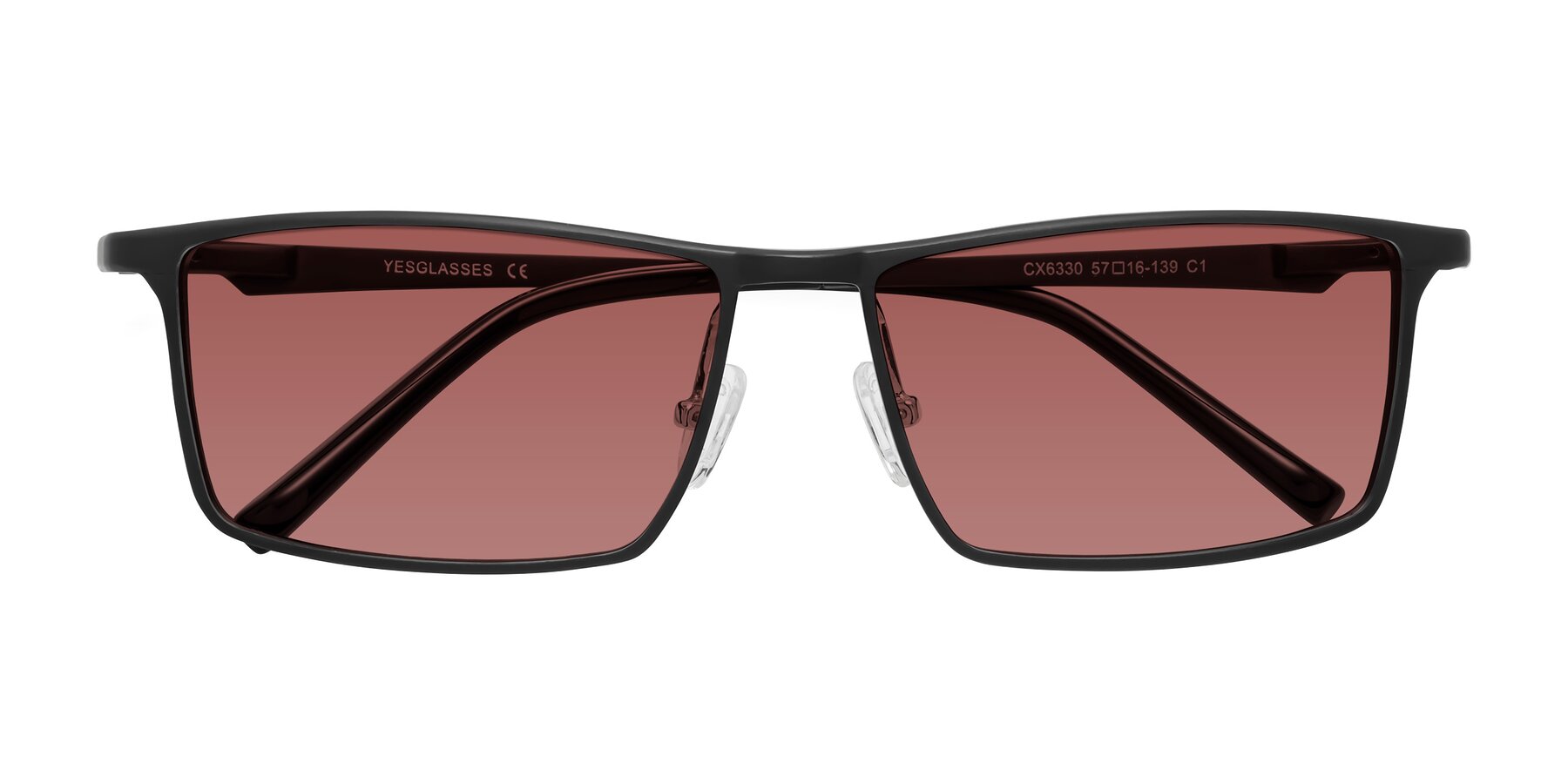 Folded Front of CX6330 in Black with Garnet Tinted Lenses