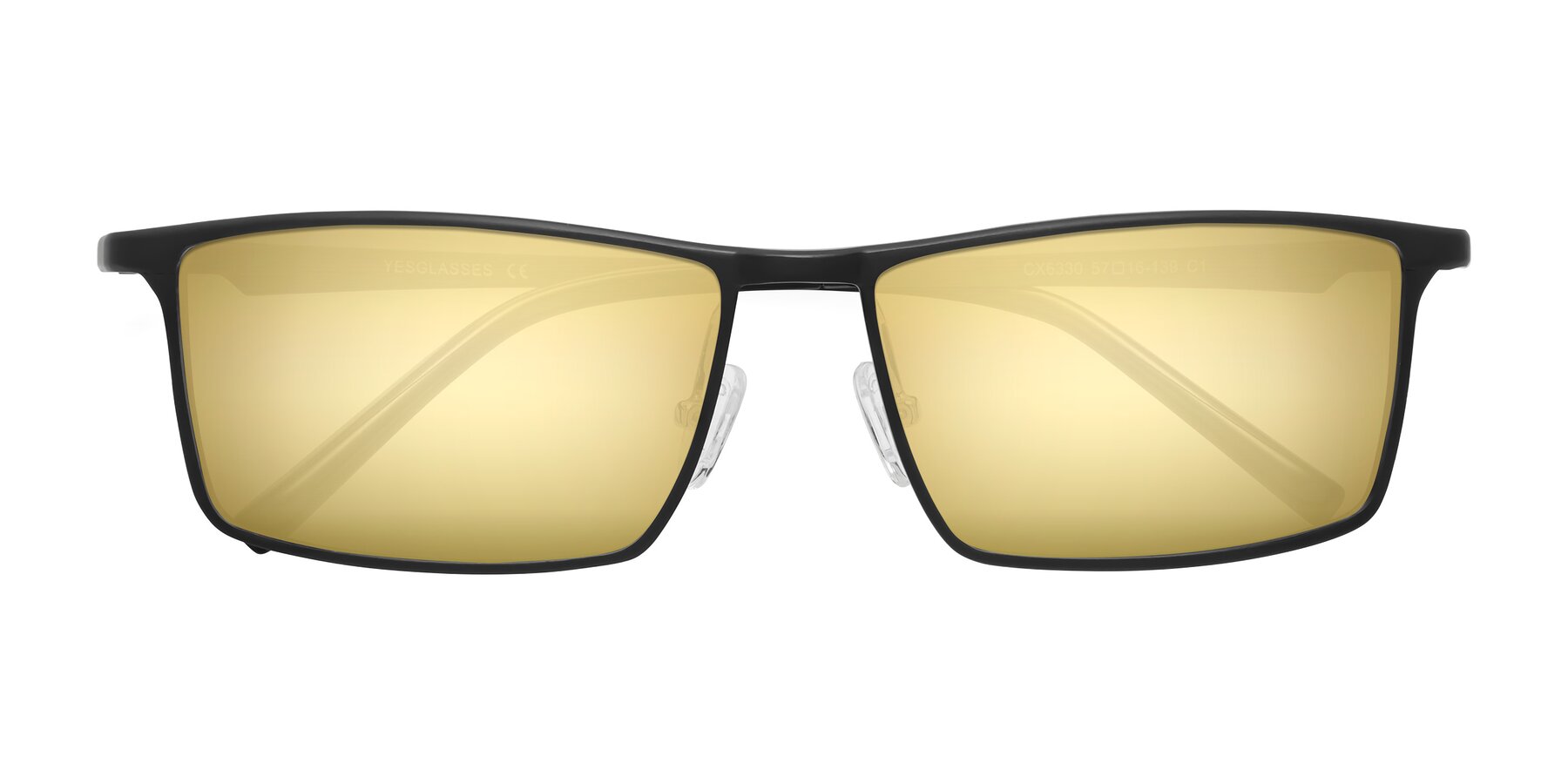 Folded Front of CX6330 in Black with Gold Mirrored Lenses
