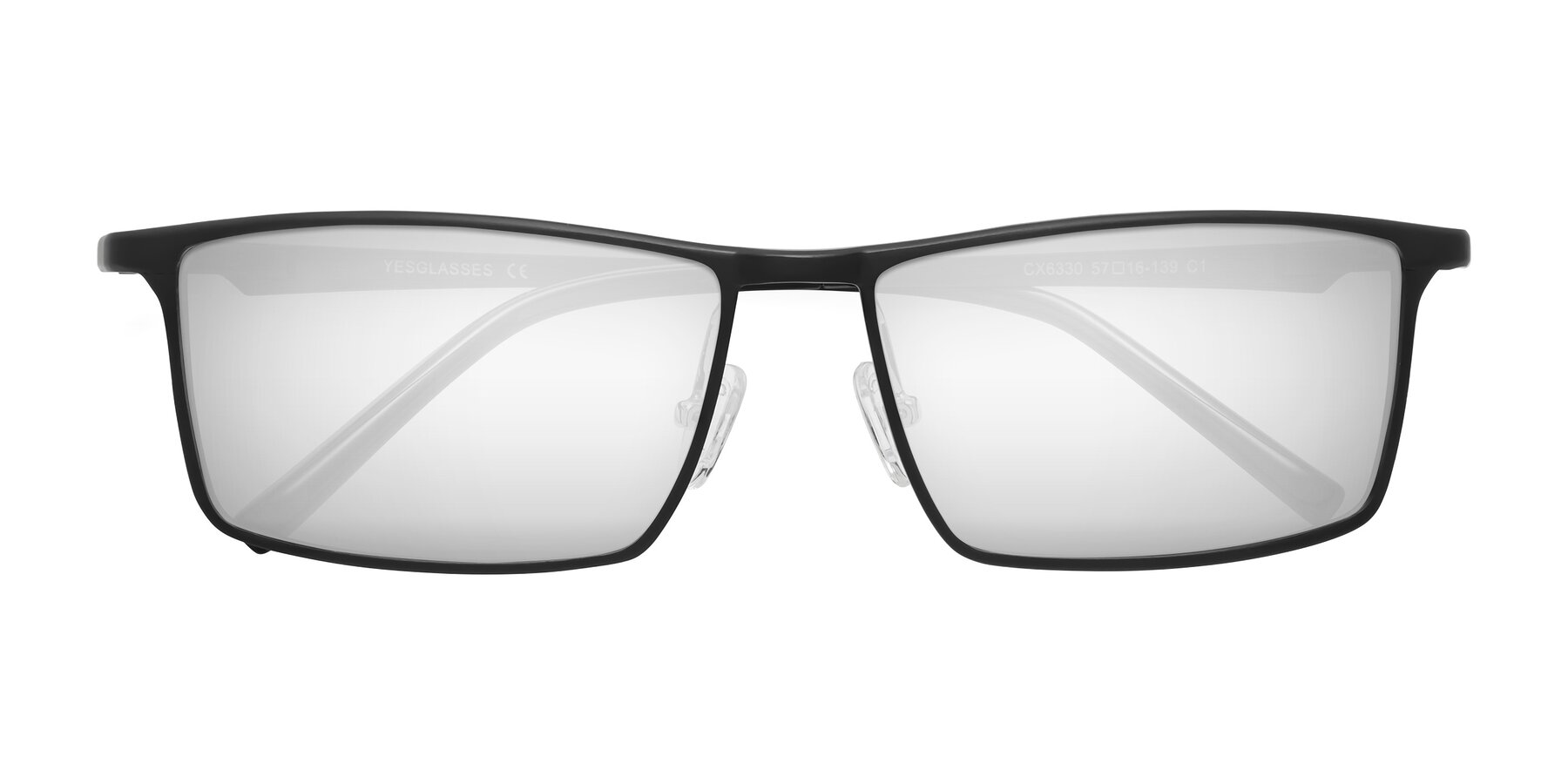 Folded Front of CX6330 in Black with Silver Mirrored Lenses