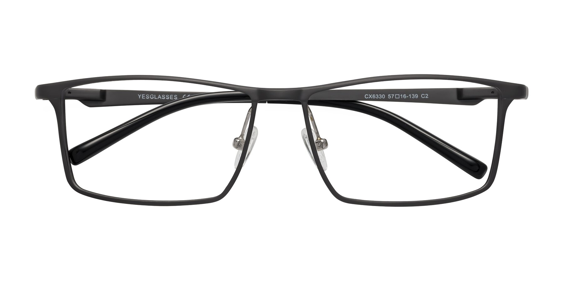 Folded Front of CX6330 in Gunmetal with Clear Eyeglass Lenses