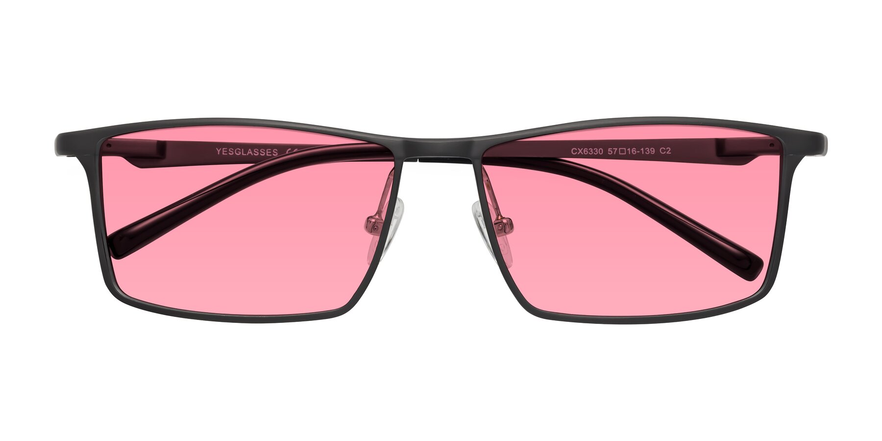 Folded Front of CX6330 in Gunmetal with Pink Tinted Lenses