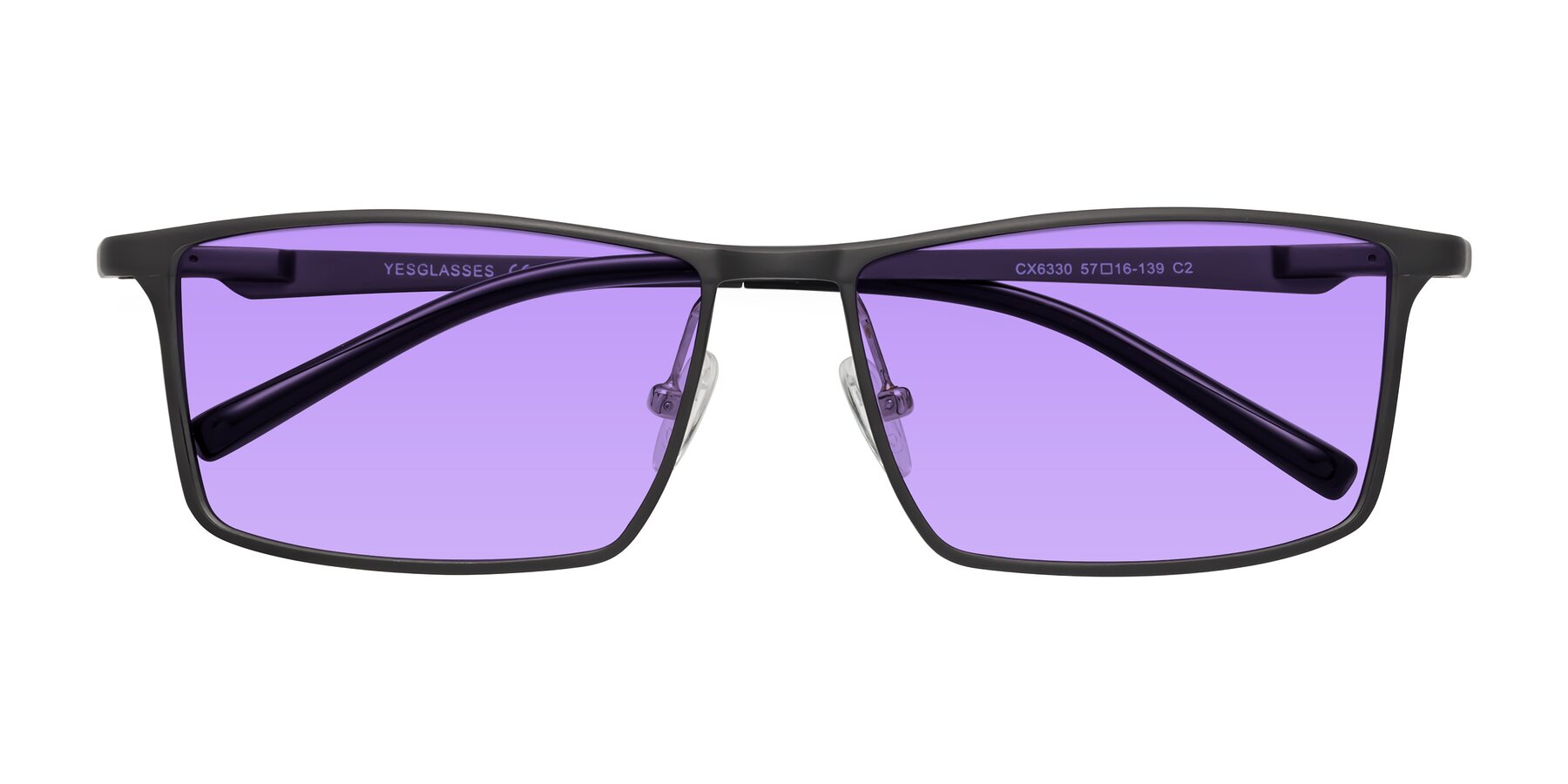 Folded Front of CX6330 in Gunmetal with Medium Purple Tinted Lenses