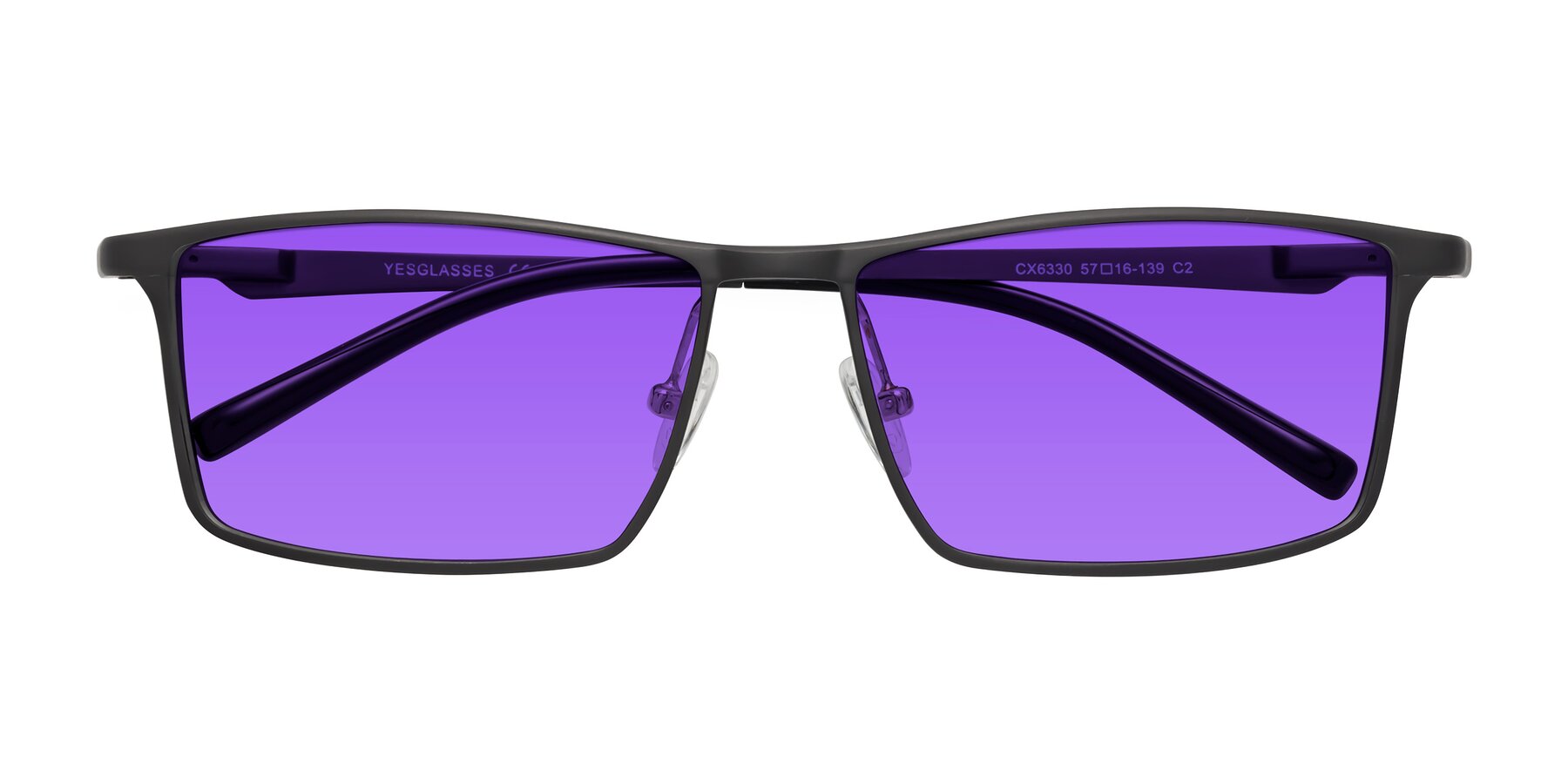 Folded Front of CX6330 in Gunmetal with Purple Tinted Lenses
