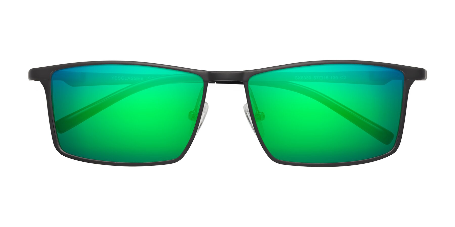 Folded Front of CX6330 in Gunmetal with Green Mirrored Lenses