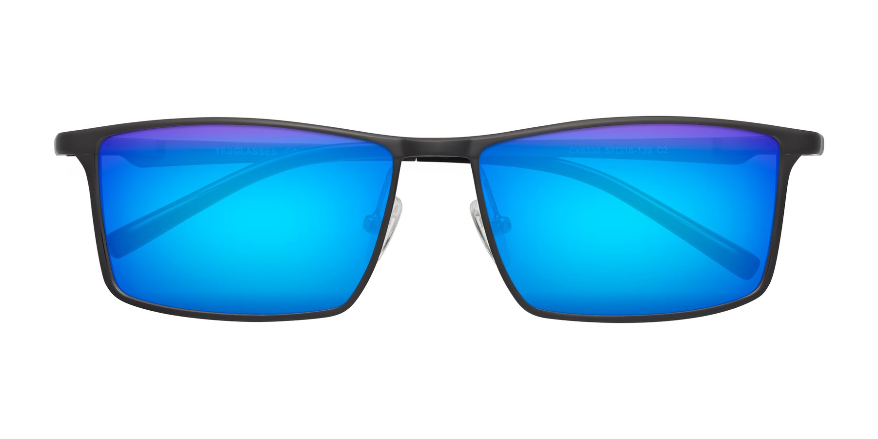 Folded Front of CX6330 in Gunmetal with Blue Mirrored Lenses