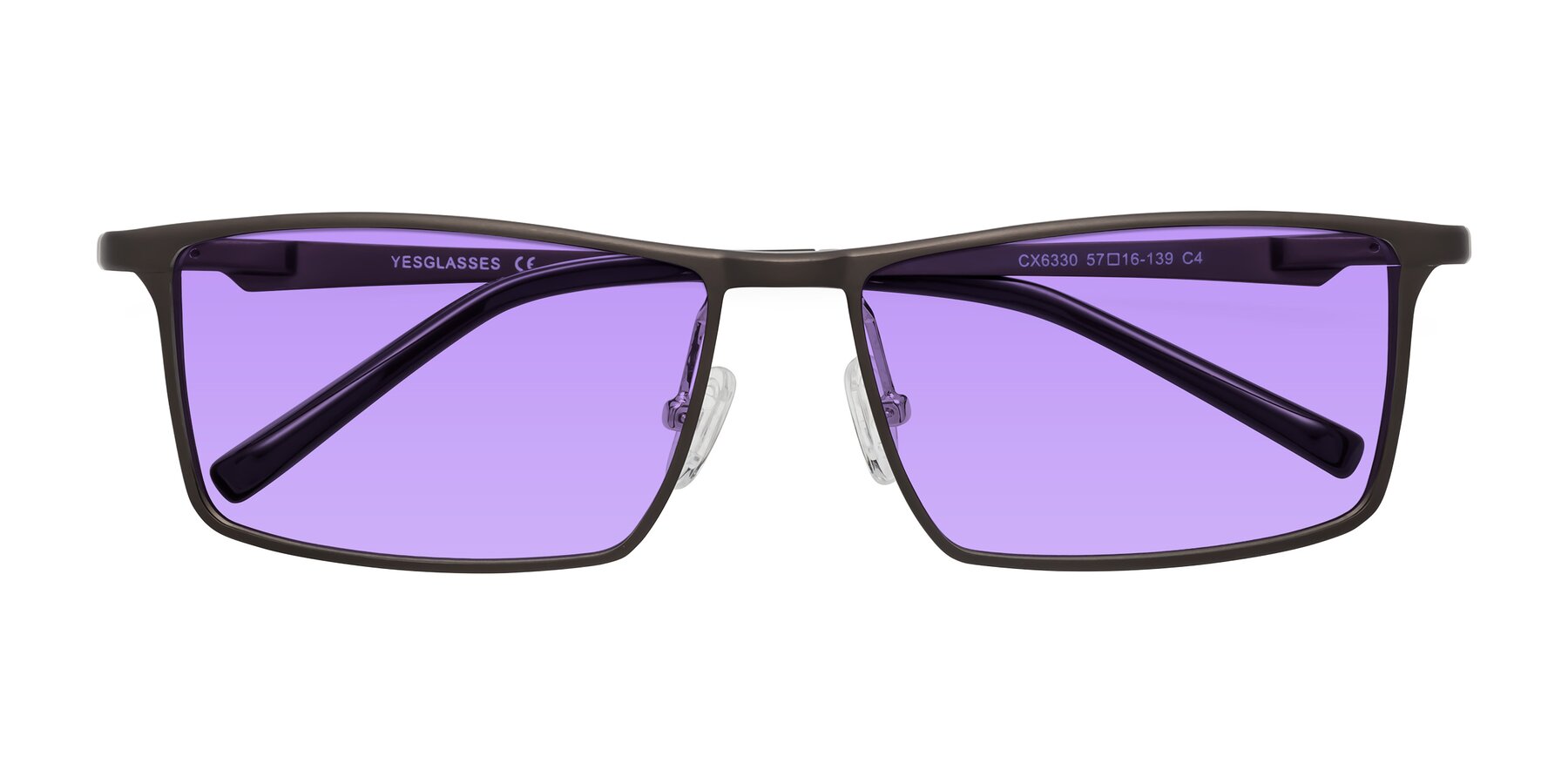 Folded Front of CX6330 in Coffee with Medium Purple Tinted Lenses