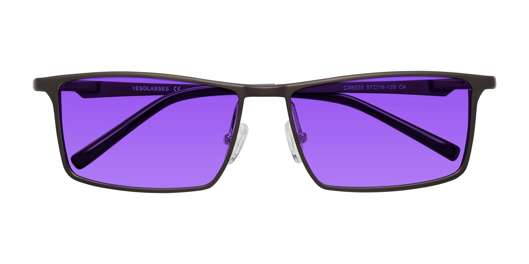 Folded Front of CX6330 in Coffee with Purple Tinted Lenses