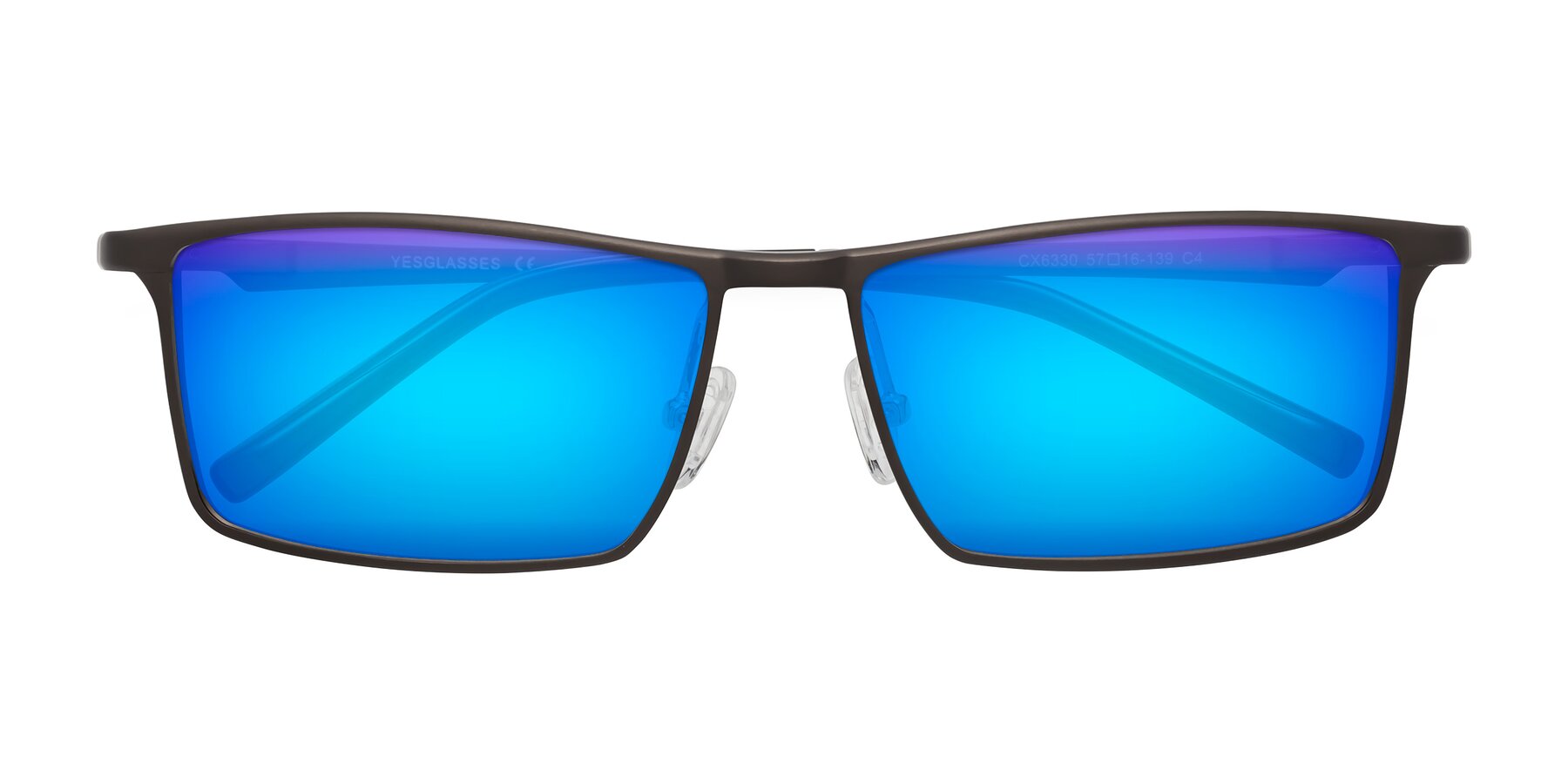 Folded Front of CX6330 in Coffee with Blue Mirrored Lenses