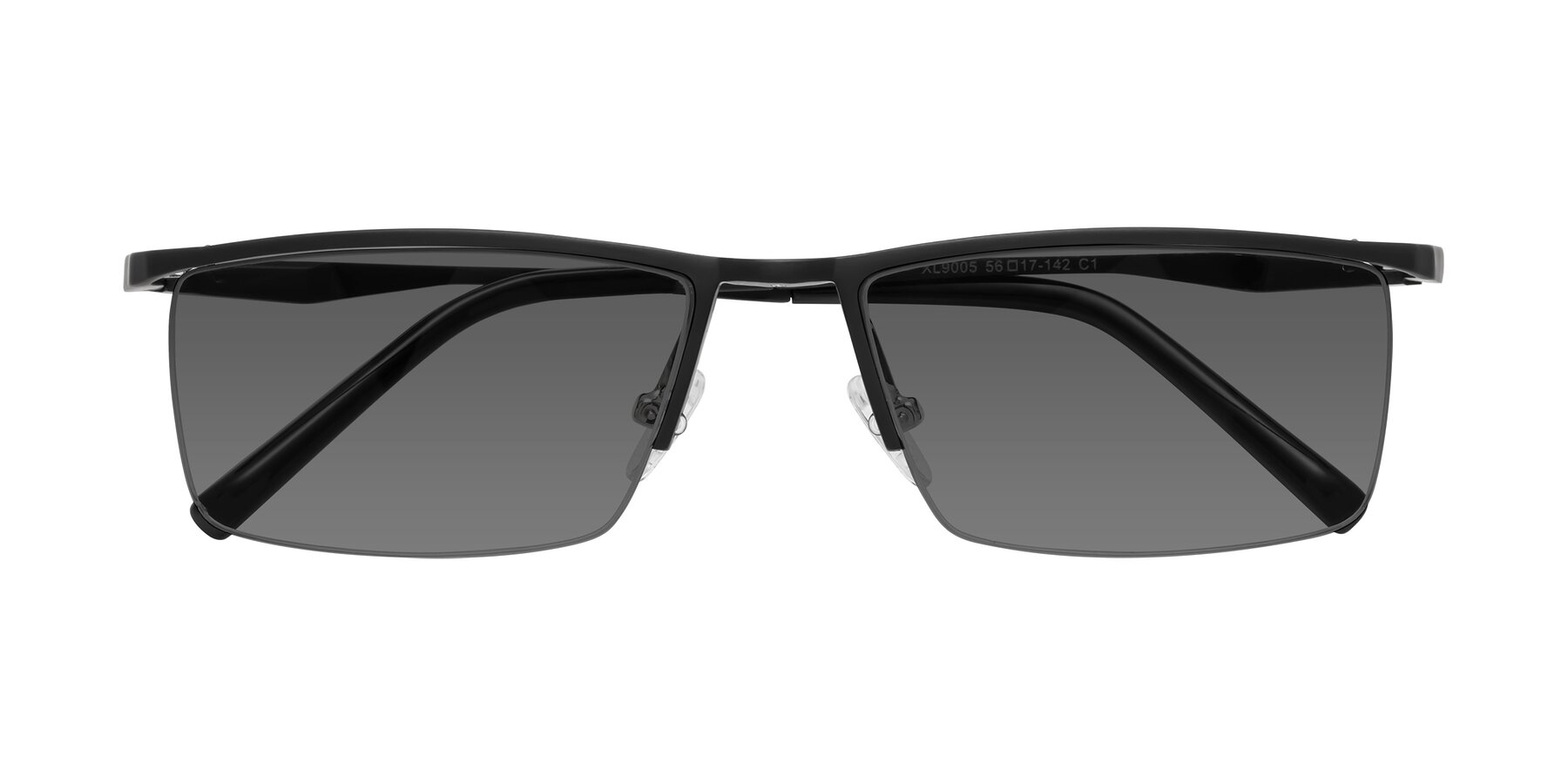 Black Magnesium Alloy Rectangle Semi-Rimless Tinted Sunglasses with Medium Gray Sunwear Lenses - Hamiti