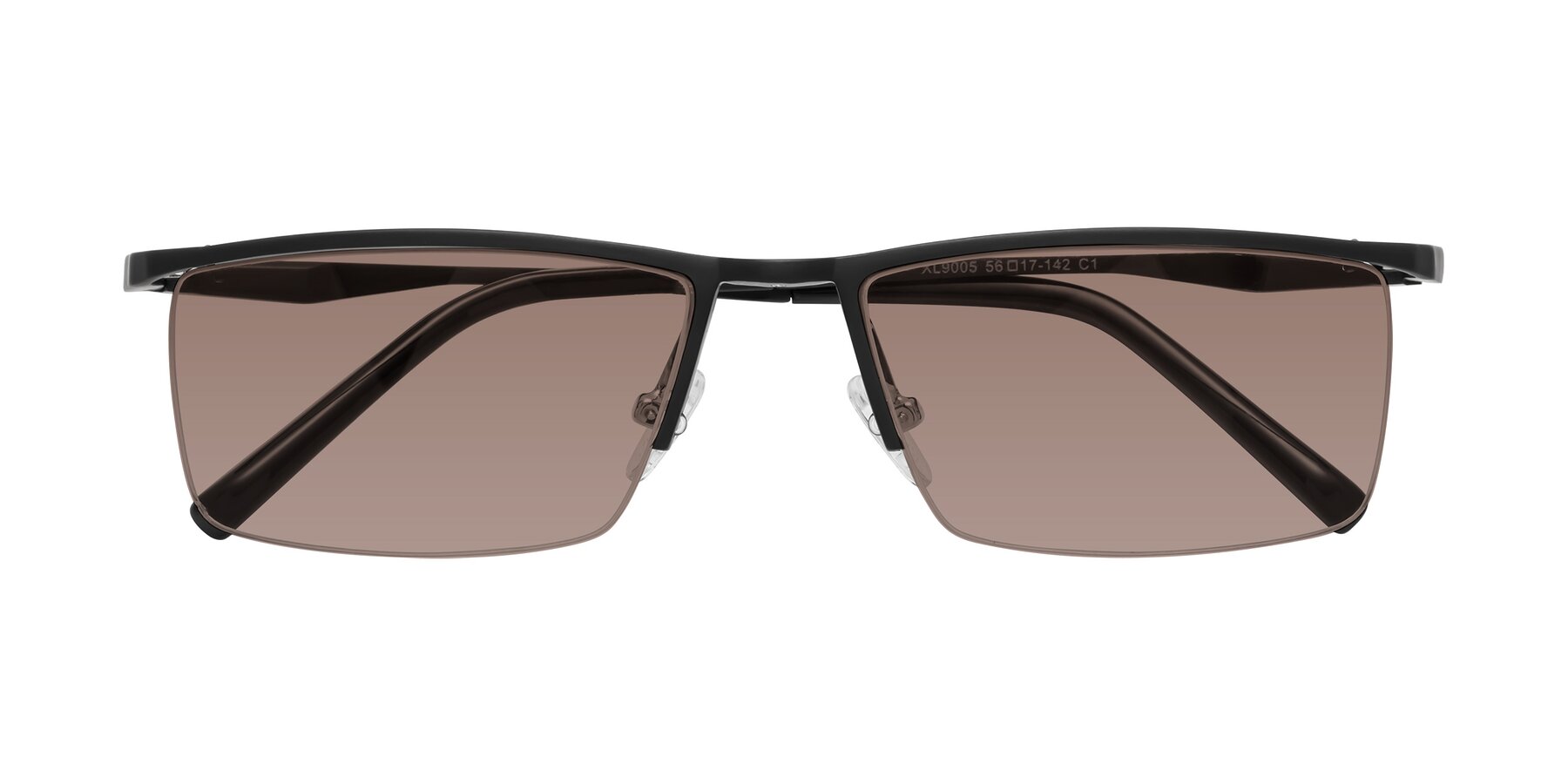 Black Magnesium Alloy Rectangle Semi-Rimless Tinted Sunglasses with Medium Brown Sunwear Lenses - Hamiti