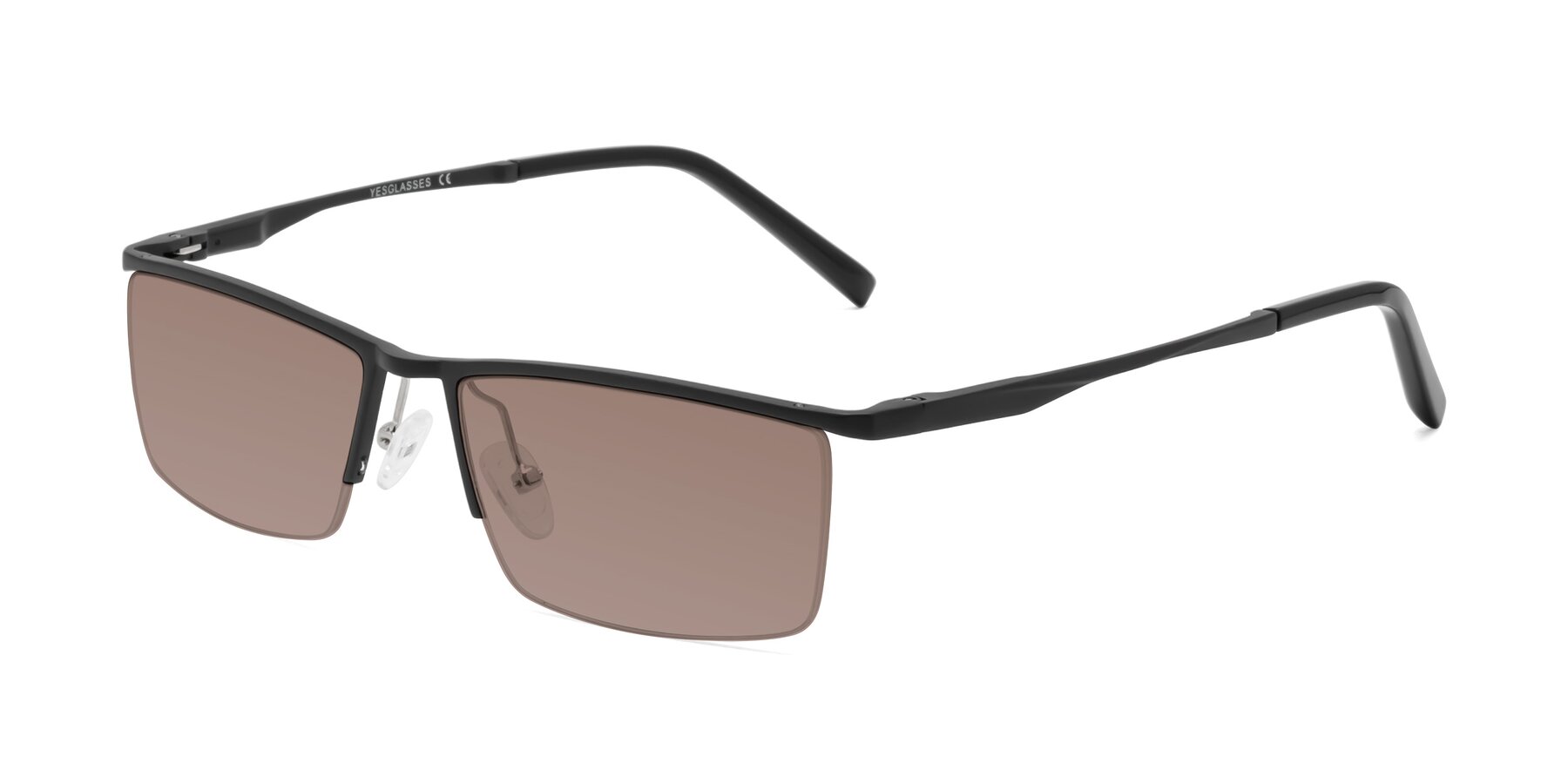 Black Magnesium Alloy Rectangle Semi-Rimless Tinted Sunglasses with Medium Brown Sunwear Lenses - Hamiti