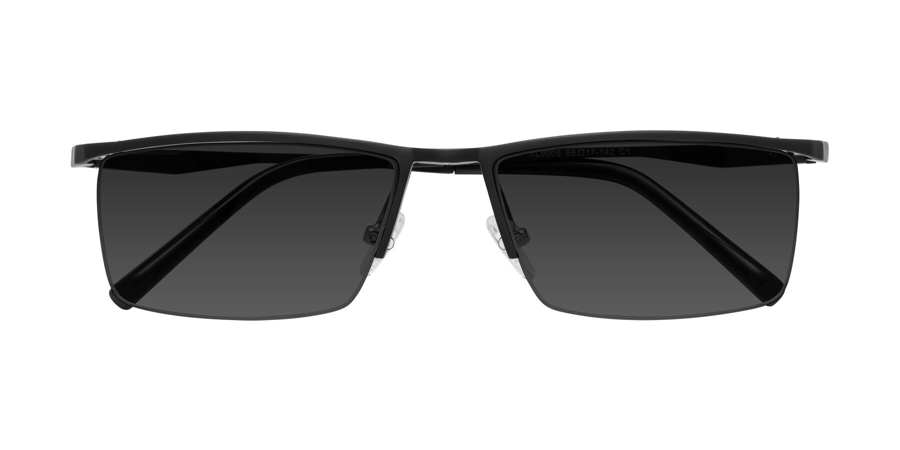 Black Magnesium Alloy Rectangle Semi-Rimless Tinted Sunglasses with Gray Sunwear Lenses - Hamiti