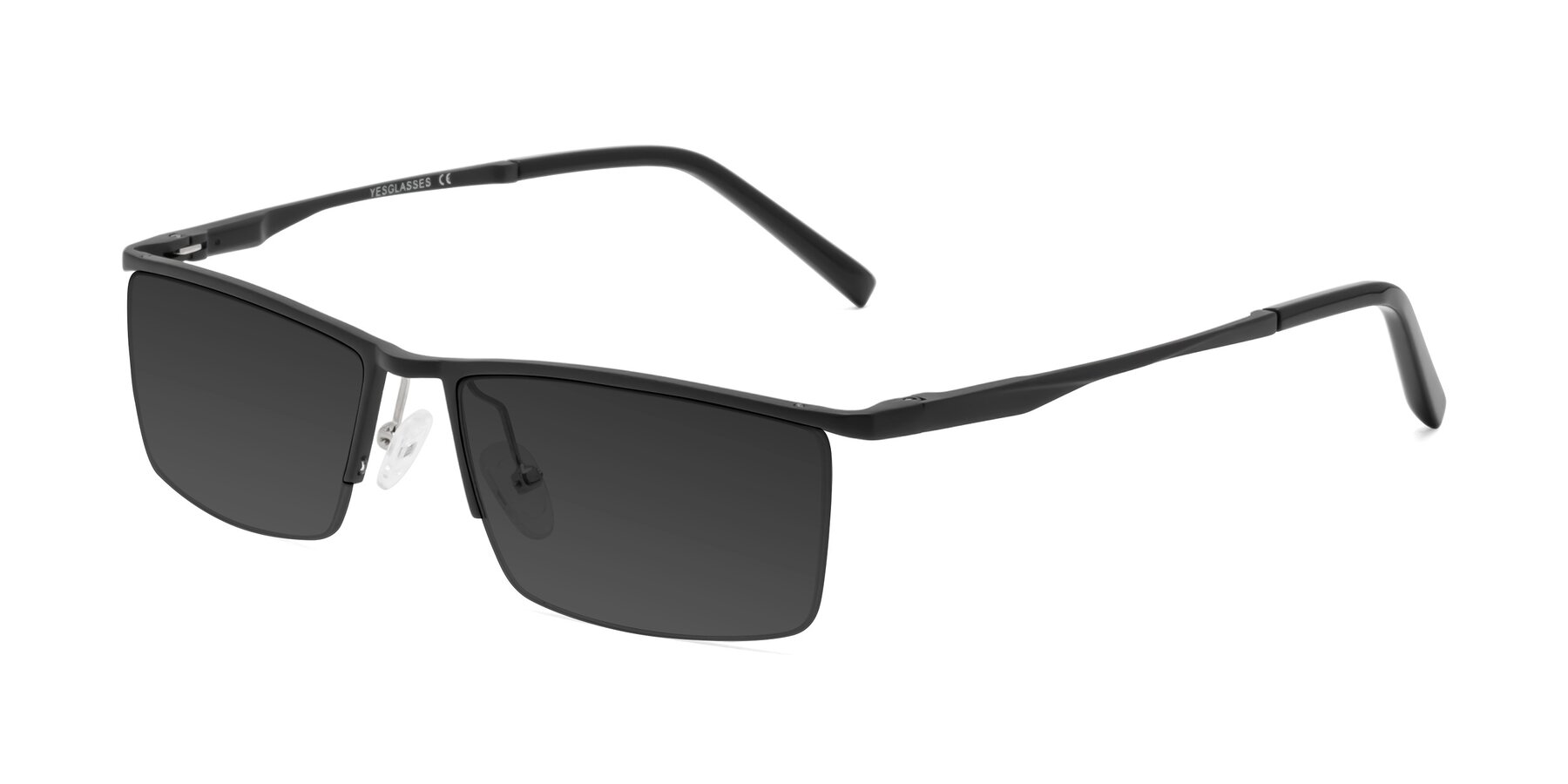 Black Magnesium Alloy Rectangle Semi-Rimless Tinted Sunglasses with Gray Sunwear Lenses - Hamiti
