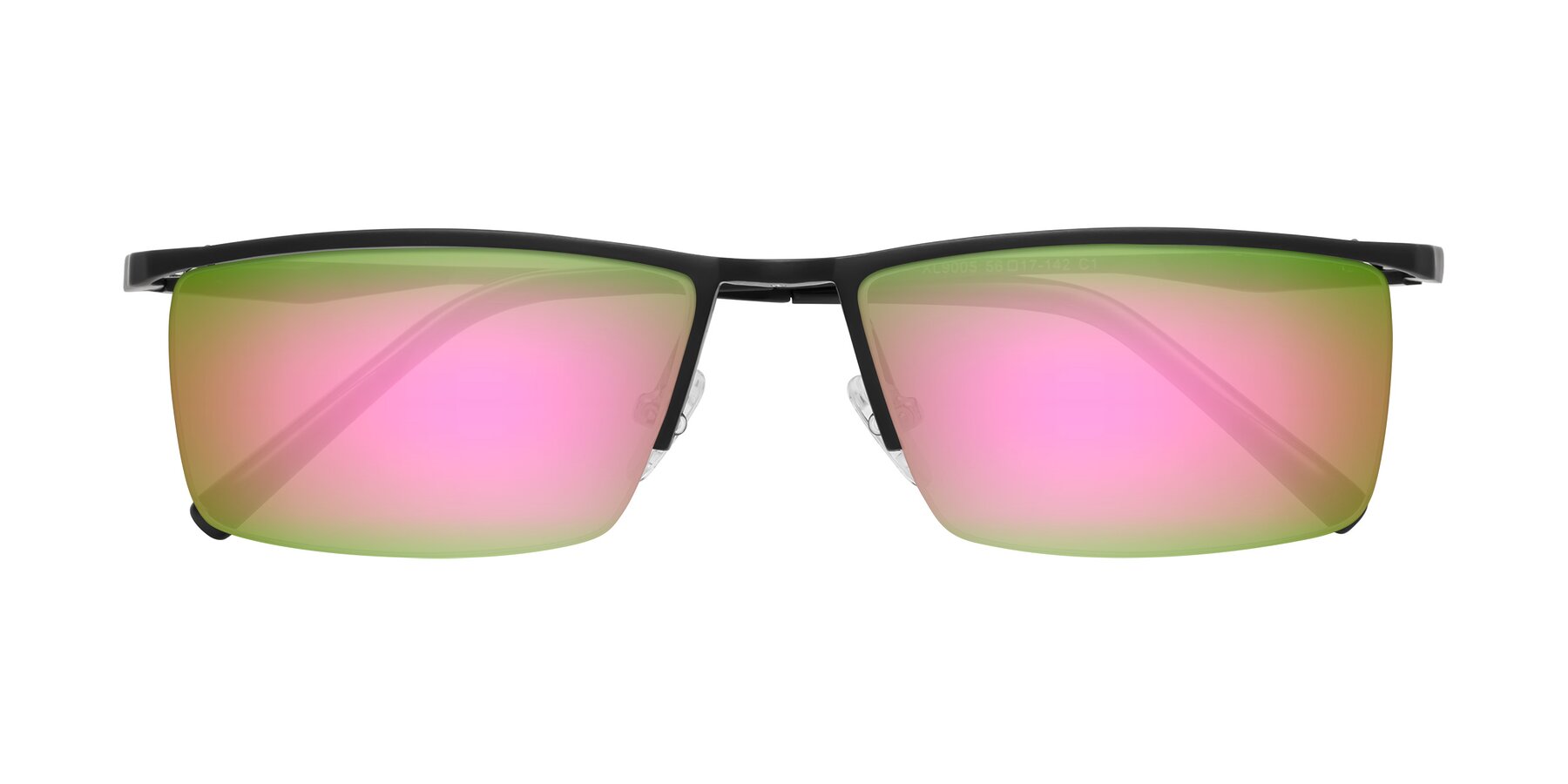 Black Magnesium Alloy Rectangle Semi-Rimless Mirrored Sunglasses with Pink Sunwear Lenses - Hamiti