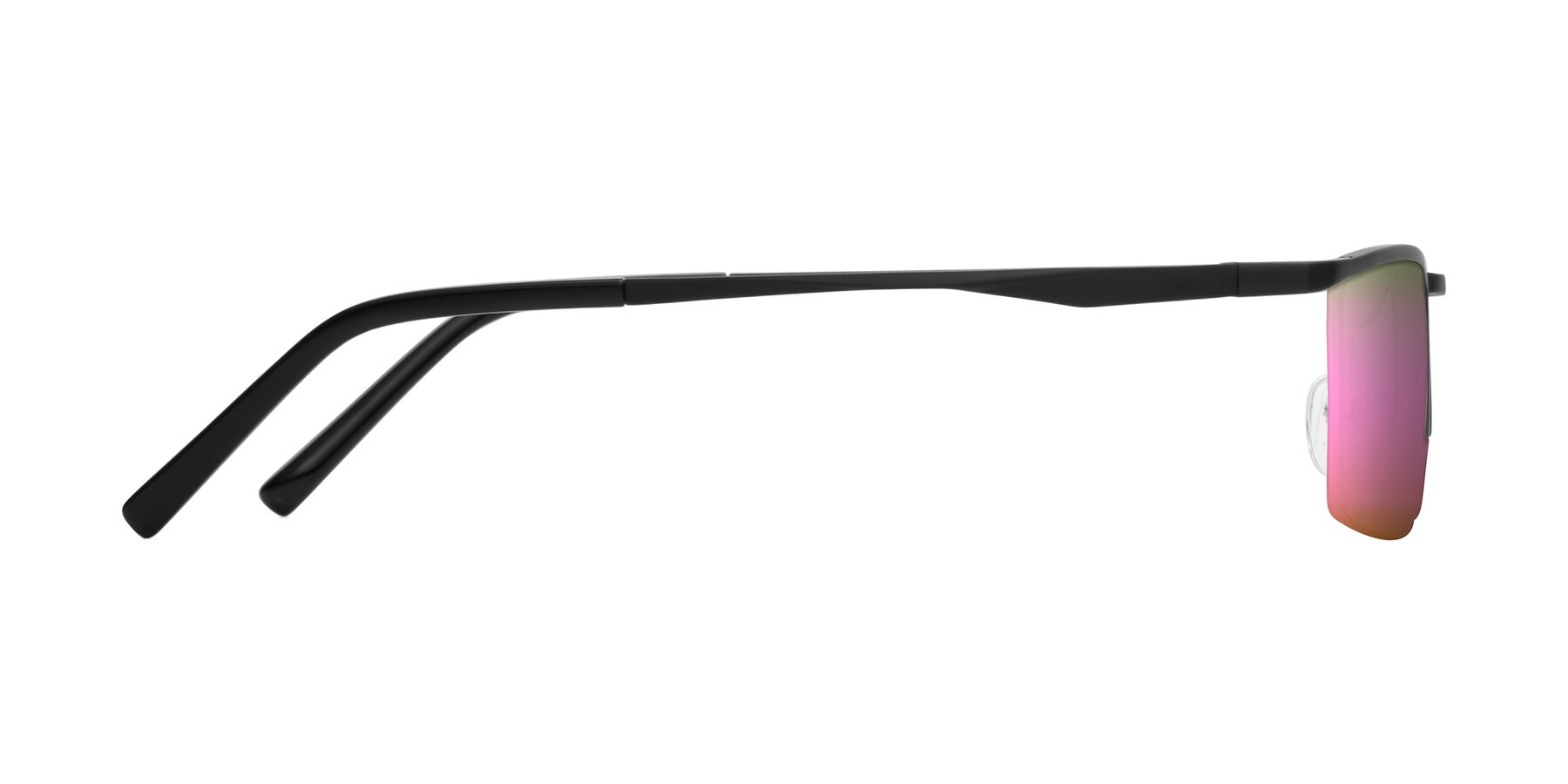 Black Magnesium Alloy Rectangle Semi-Rimless Mirrored Sunglasses with Pink Sunwear Lenses - Hamiti