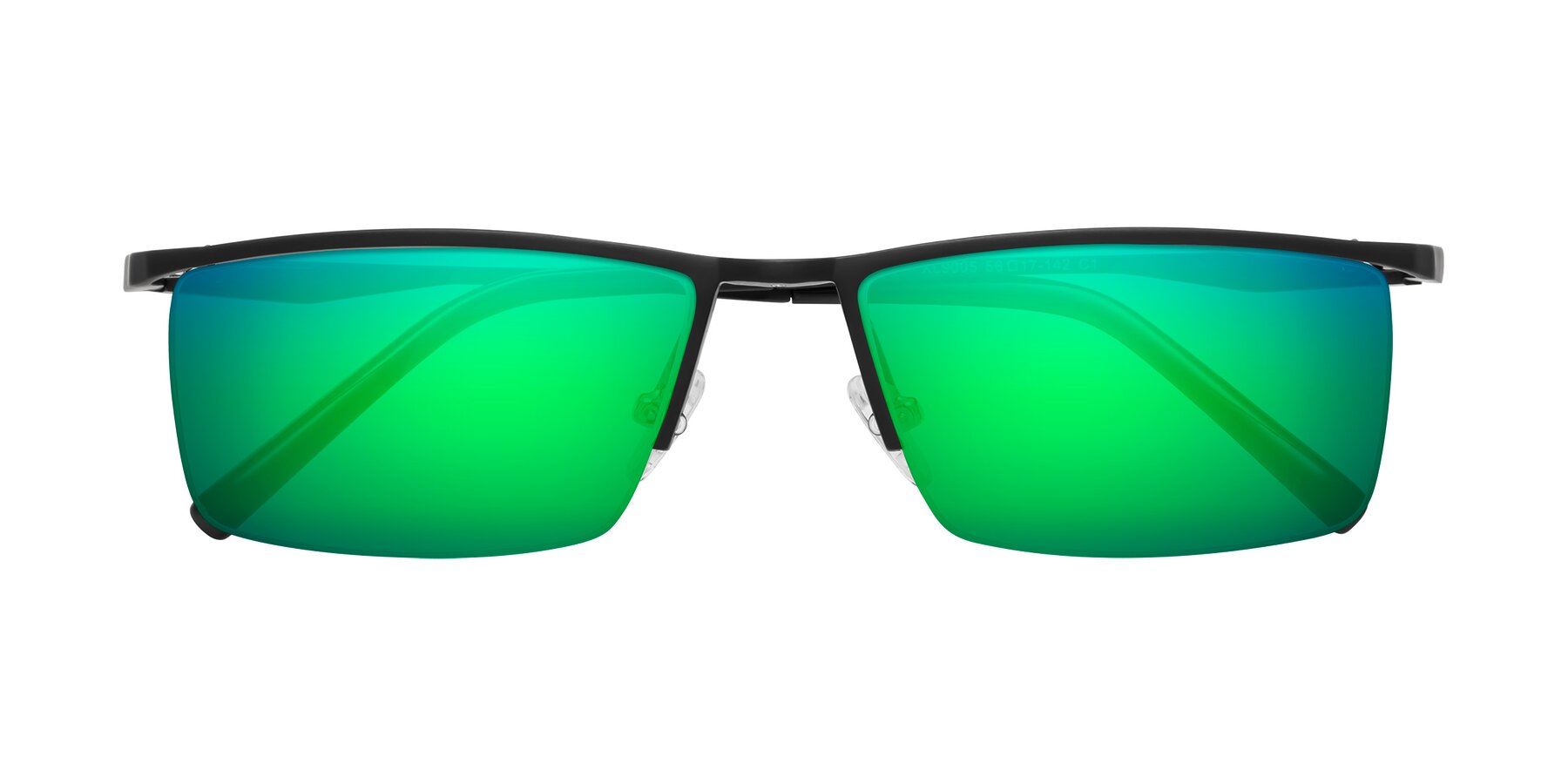 Black Magnesium Alloy Rectangle Semi-Rimless Mirrored Sunglasses with Green Sunwear Lenses - Hamiti
