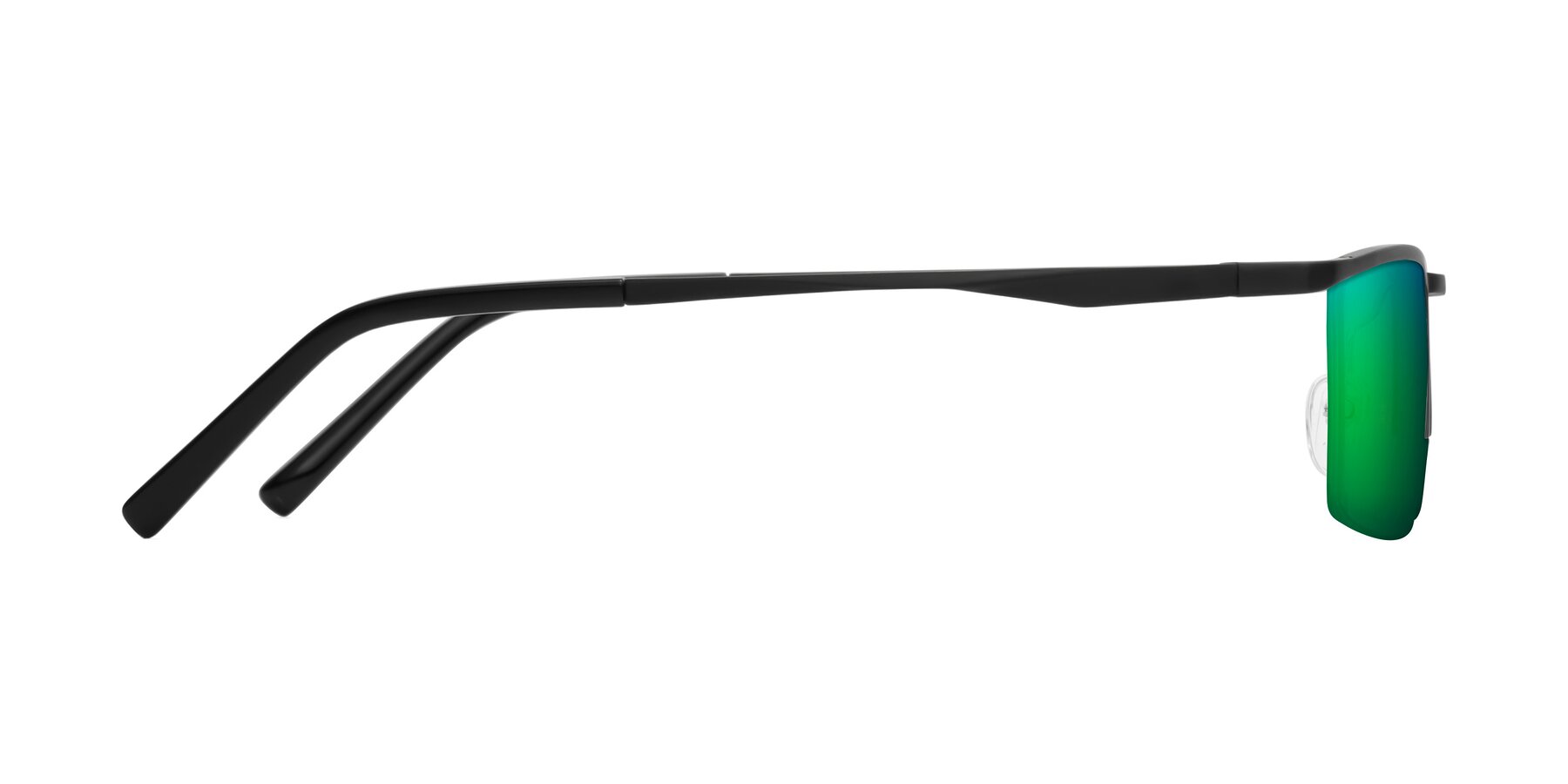 Black Magnesium Alloy Rectangle Semi-Rimless Mirrored Sunglasses with Green Sunwear Lenses - Hamiti