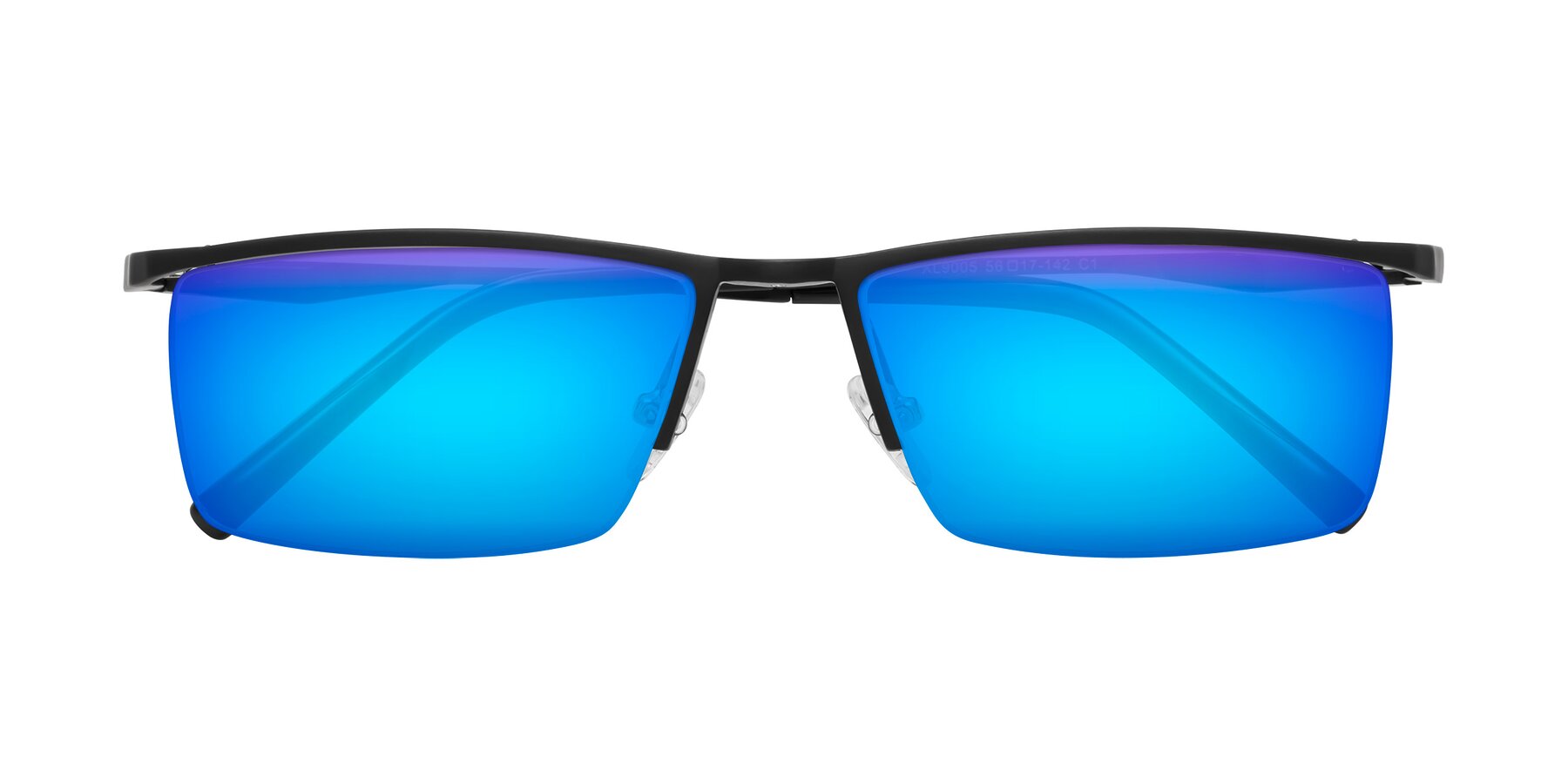 Black Magnesium Alloy Rectangle Semi-Rimless Mirrored Sunglasses with Blue Sunwear Lenses - Hamiti