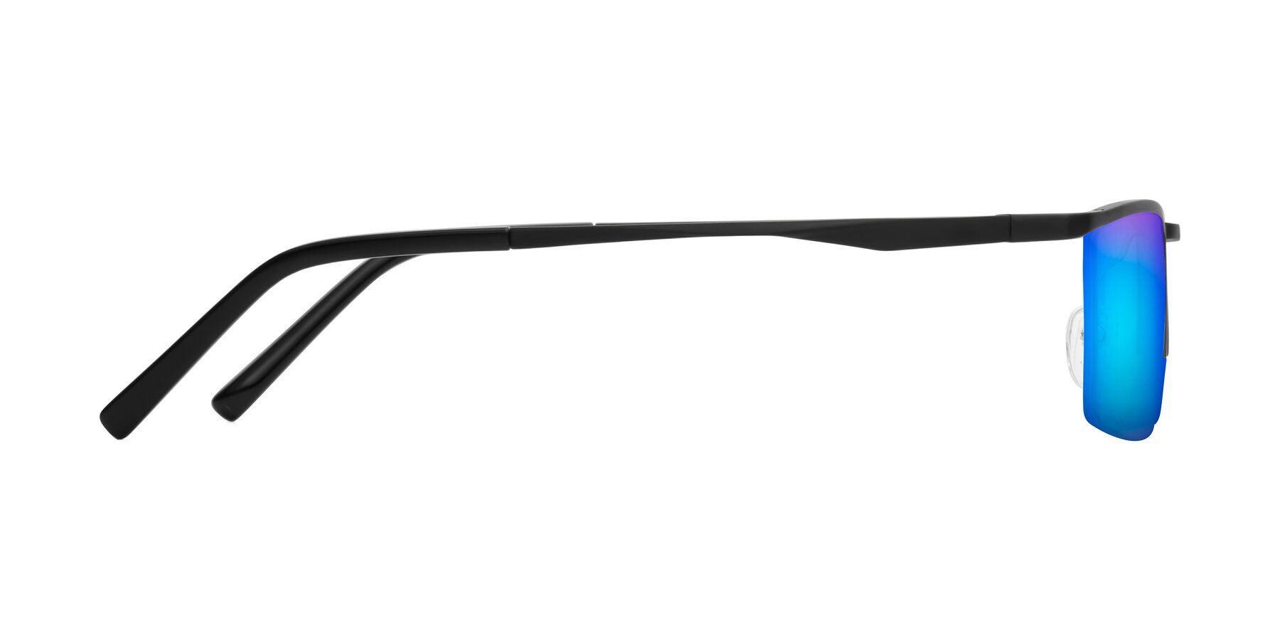 Black Magnesium Alloy Rectangle Semi-Rimless Mirrored Sunglasses with Blue Sunwear Lenses - Hamiti