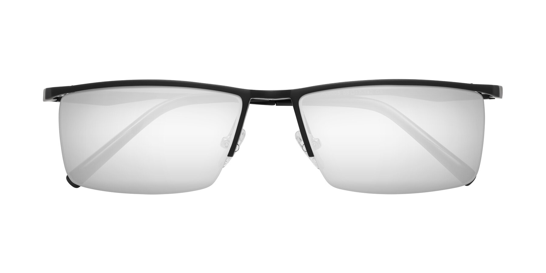Black Magnesium Alloy Rectangle Semi-Rimless Mirrored Sunglasses with Silver Sunwear Lenses - Hamiti