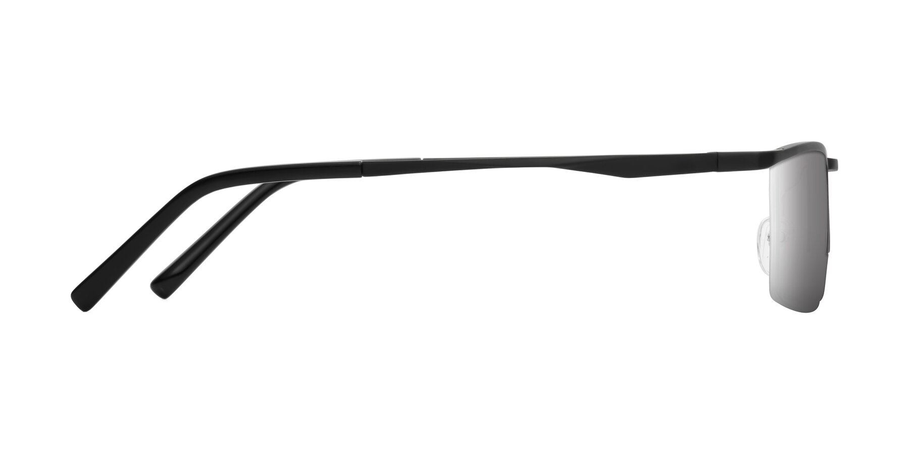 Black Magnesium Alloy Rectangle Semi-Rimless Mirrored Sunglasses with Silver Sunwear Lenses - Hamiti