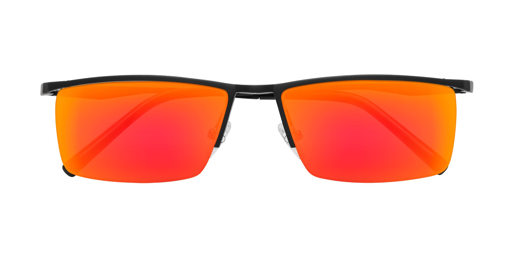 Black Magnesium Alloy Rectangle Semi-Rimless Mirrored Sunglasses with Red Gold Sunwear Lenses - Hamiti