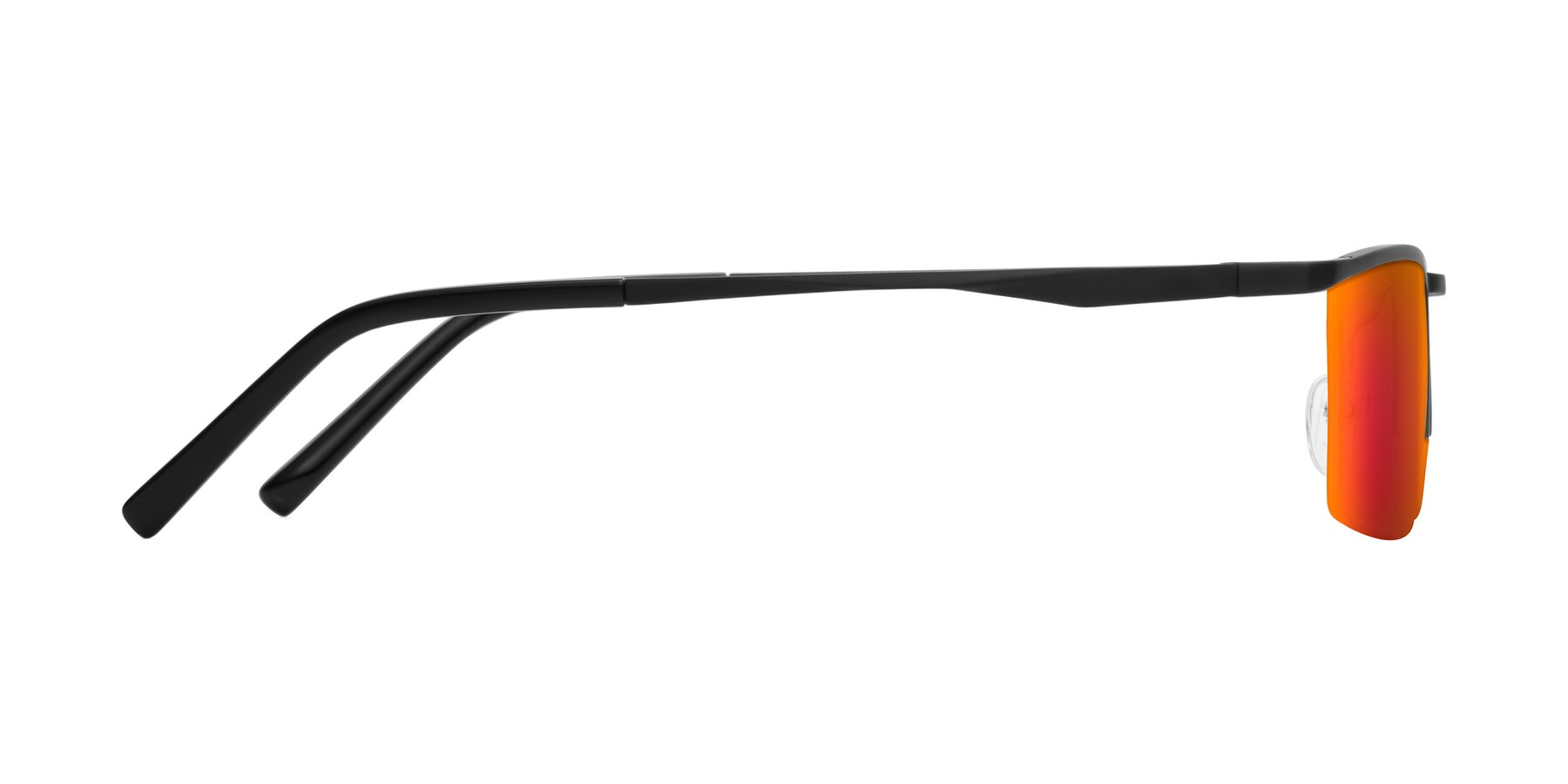 Black Magnesium Alloy Rectangle Semi-Rimless Mirrored Sunglasses with Red Gold Sunwear Lenses - Hamiti