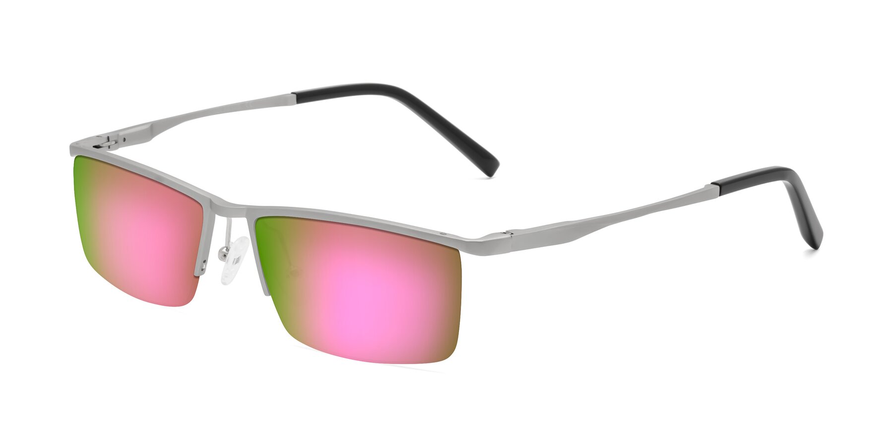 Angle of XL9005 in Silver with Pink Mirrored Lenses