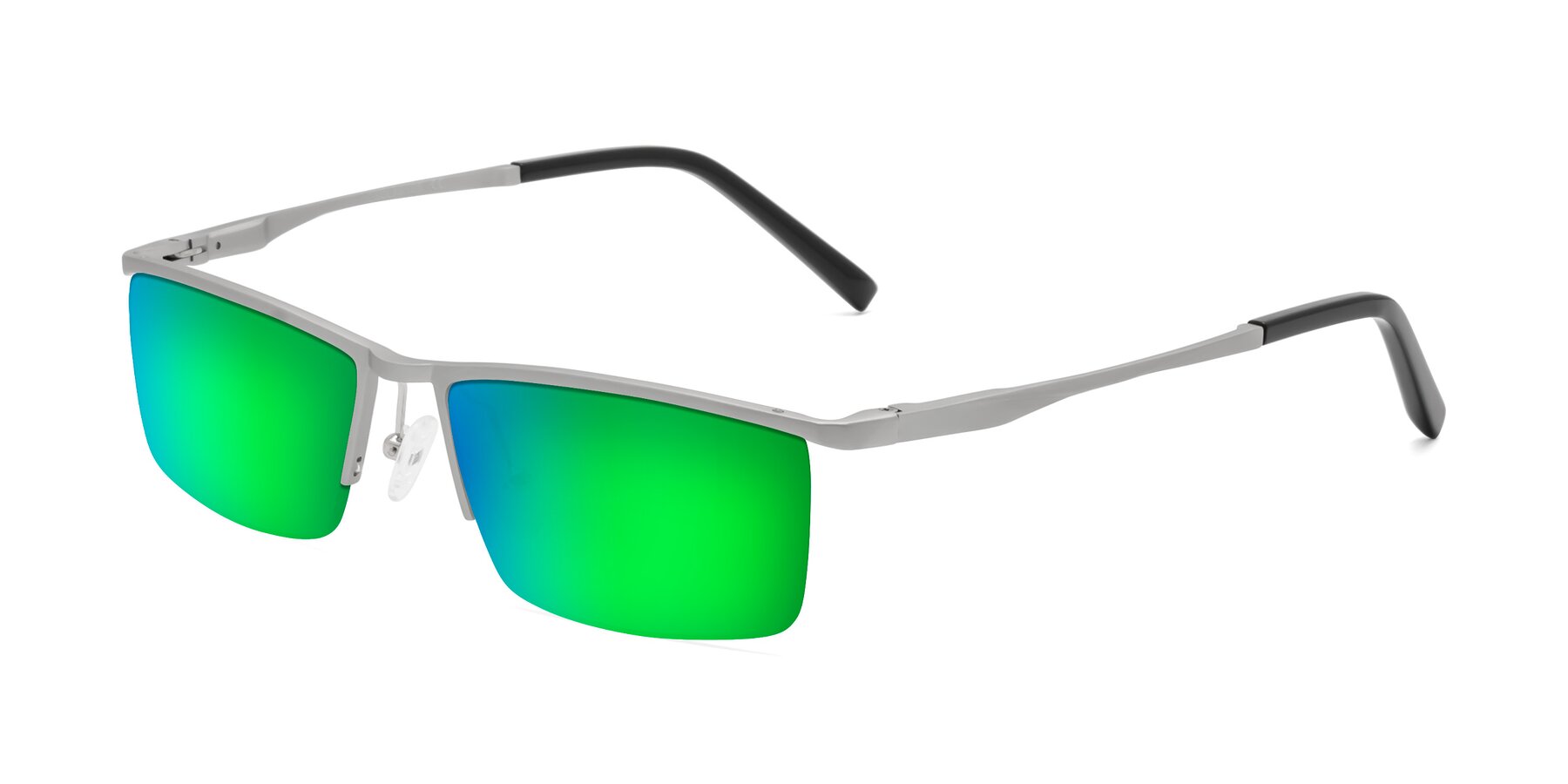 Angle of XL9005 in Silver with Green Mirrored Lenses