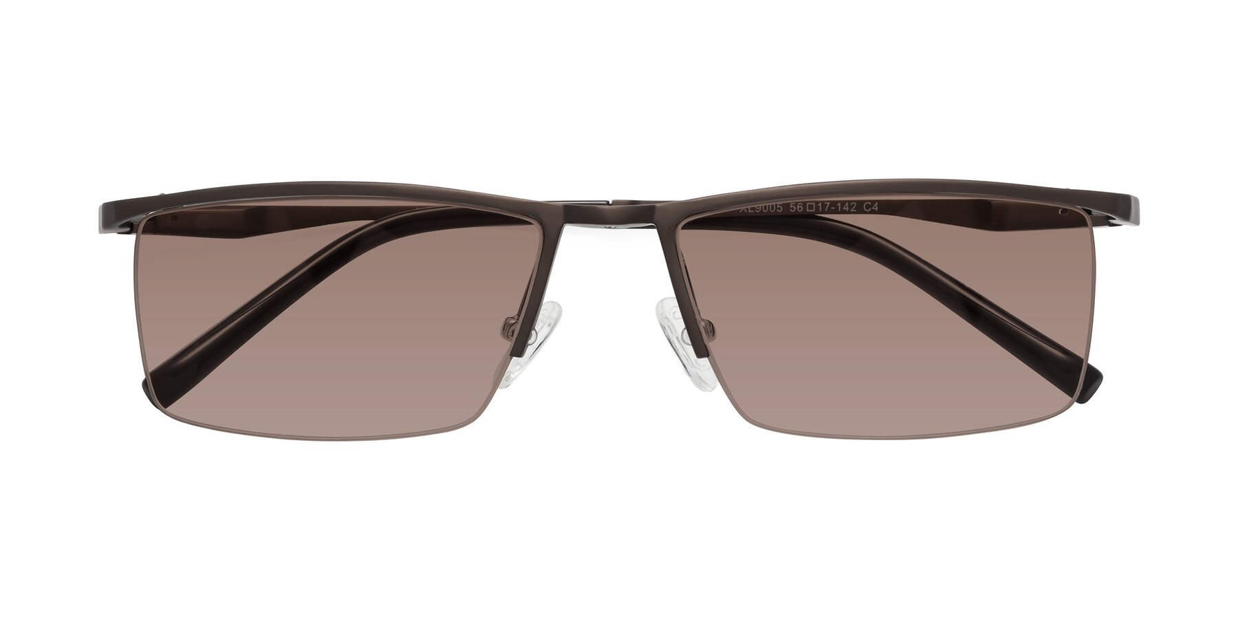 Coffee Magnesium Alloy Rectangle Semi-Rimless Tinted Sunglasses with Medium Brown Sunwear Lenses - Hamiti