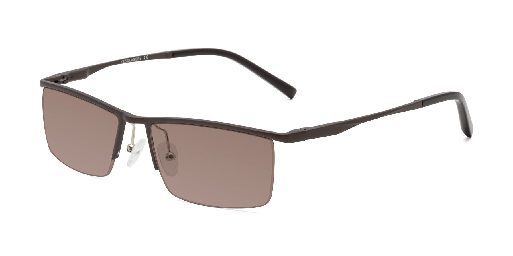 Coffee Magnesium Alloy Rectangle Semi-Rimless Tinted Sunglasses with Medium Brown Sunwear Lenses - Hamiti