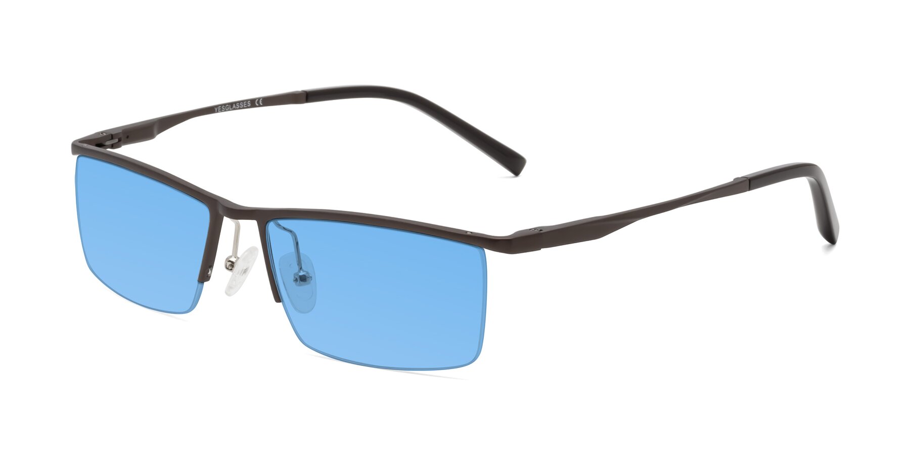Angle of XL9005 in Coffee with Medium Blue Tinted Lenses
