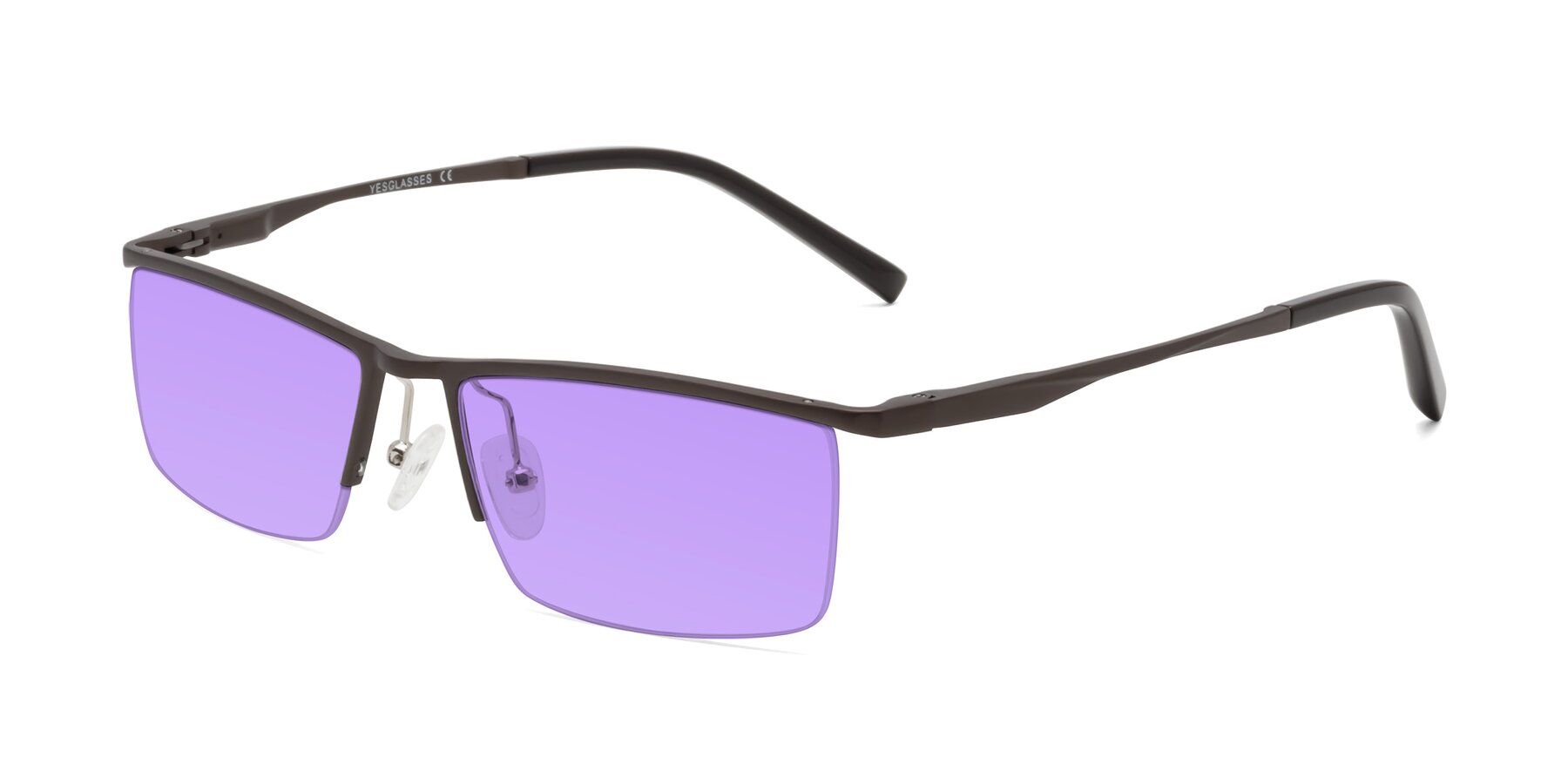 Angle of XL9005 in Coffee with Medium Purple Tinted Lenses