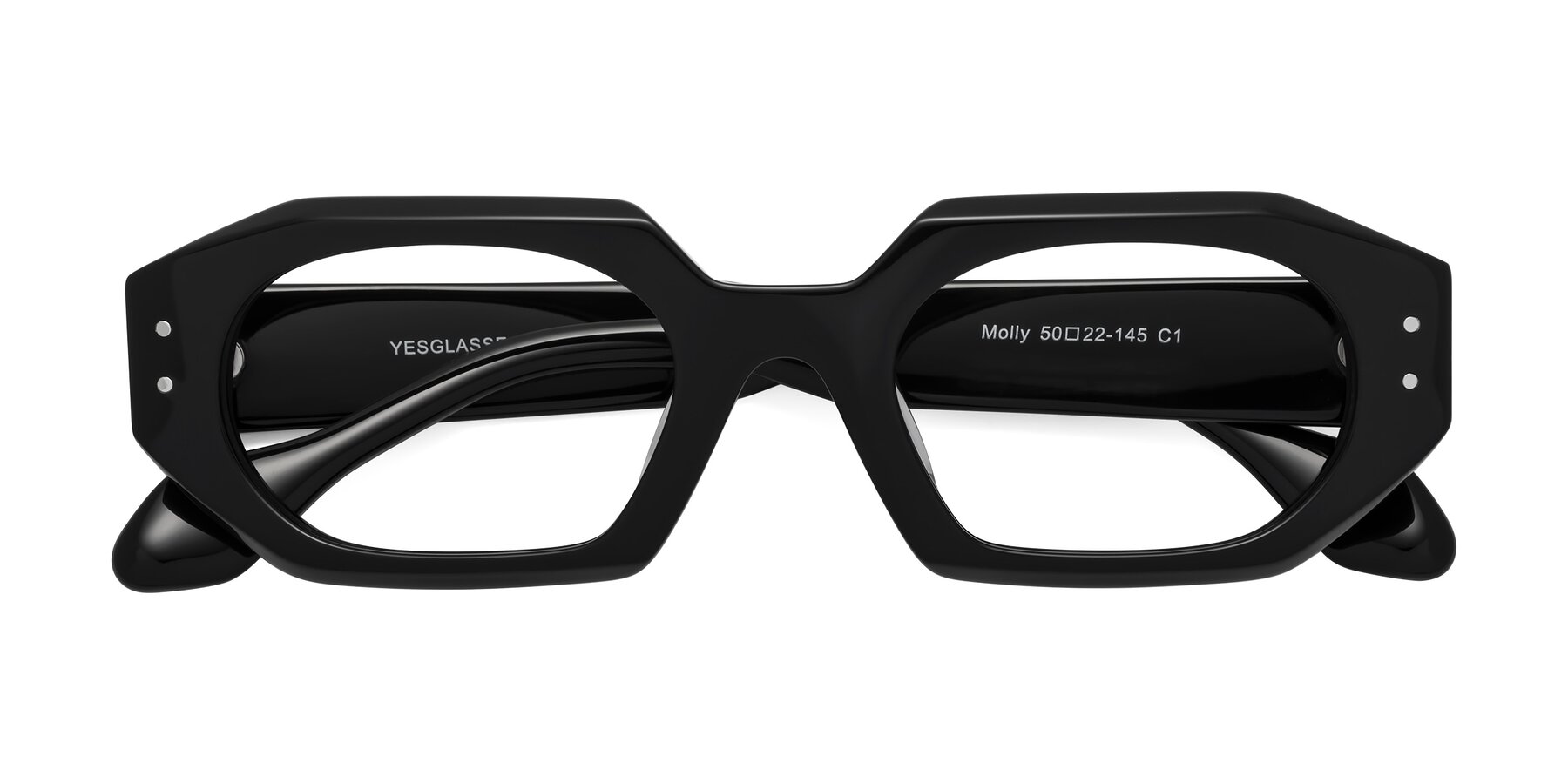 Folded Front of Molly in Black with Clear Reading Eyeglass Lenses