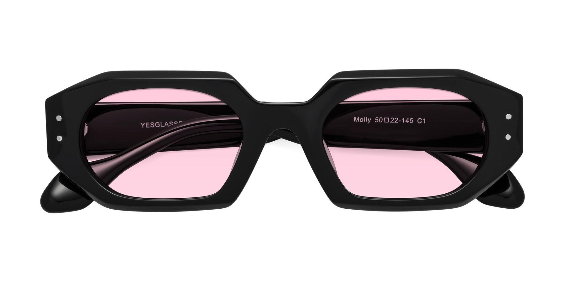 Folded Front of Molly in Black with Light Pink Tinted Lenses