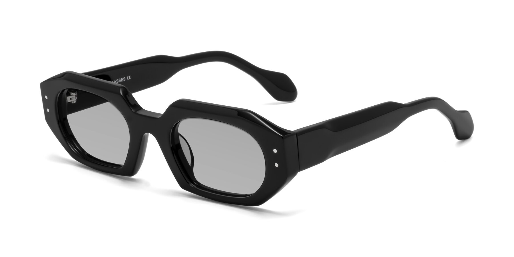 Angle of Molly in Black with Light Gray Tinted Lenses